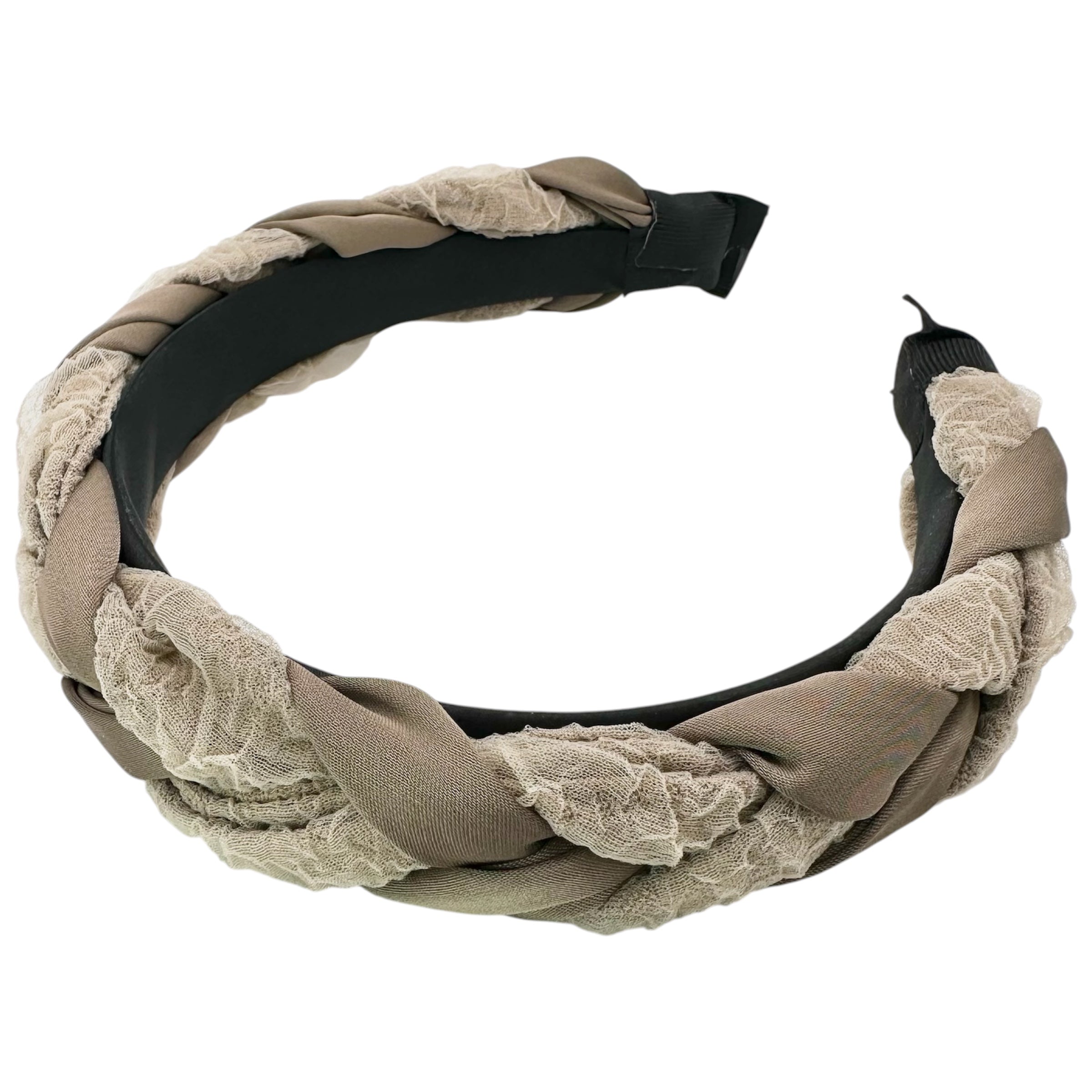 Haarreif Taupe Satin Spitze Geflochten Twist 32mm
