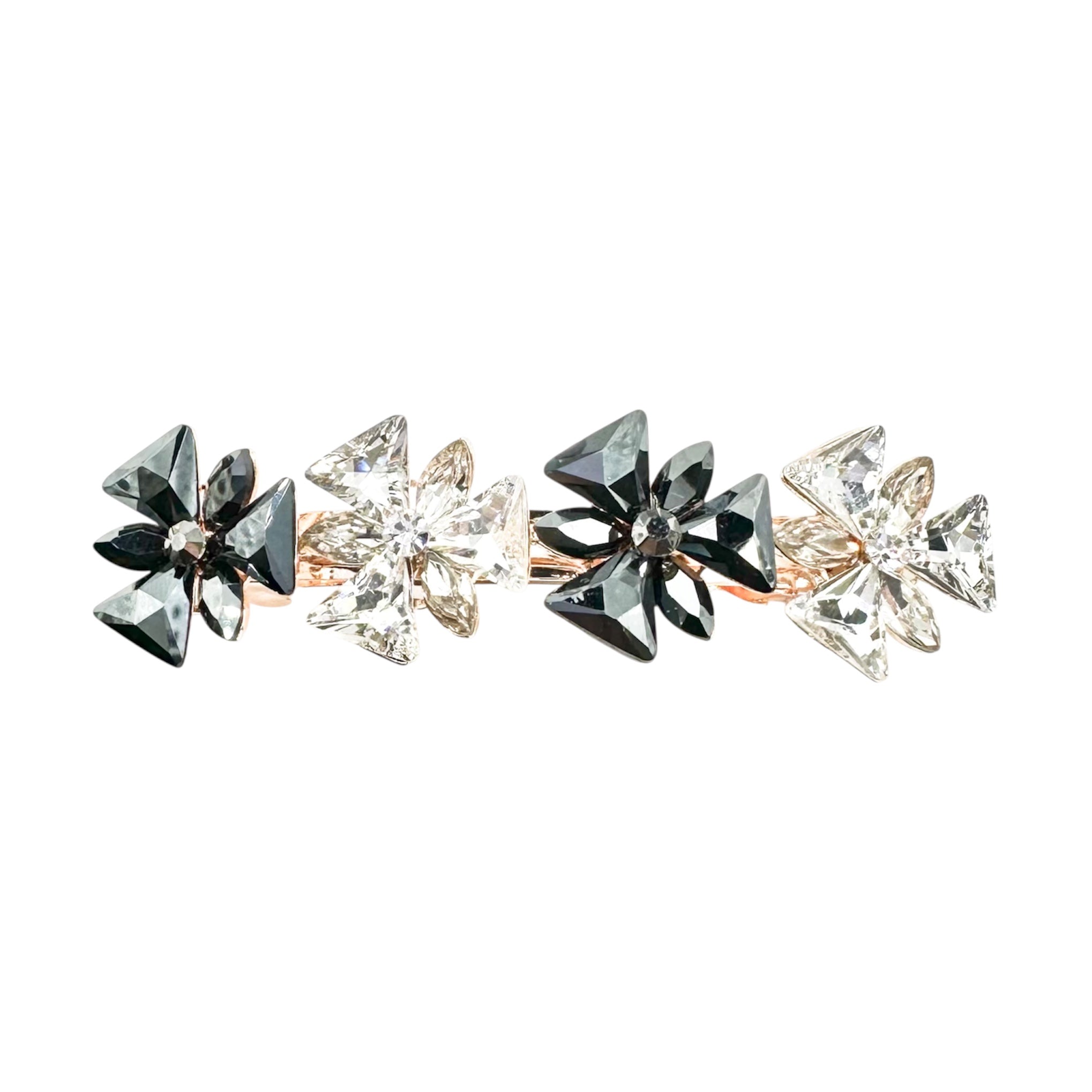 Automatikhaarspange Vierblume Rosegold Dreieck Navette Kristall Schwarz Geometrisch
