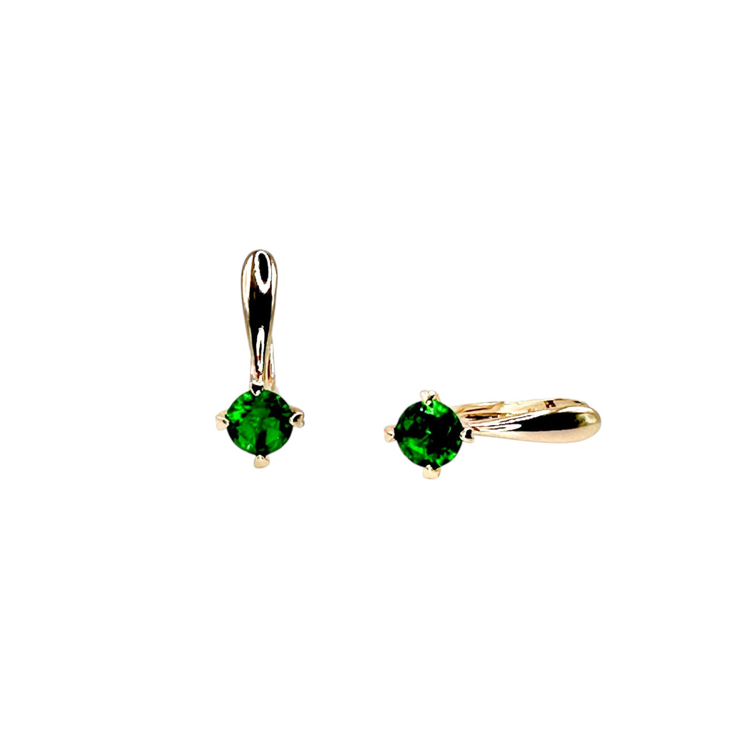 Waterproof Dangle Earrings Gold Plated Green Zirconia 6mm