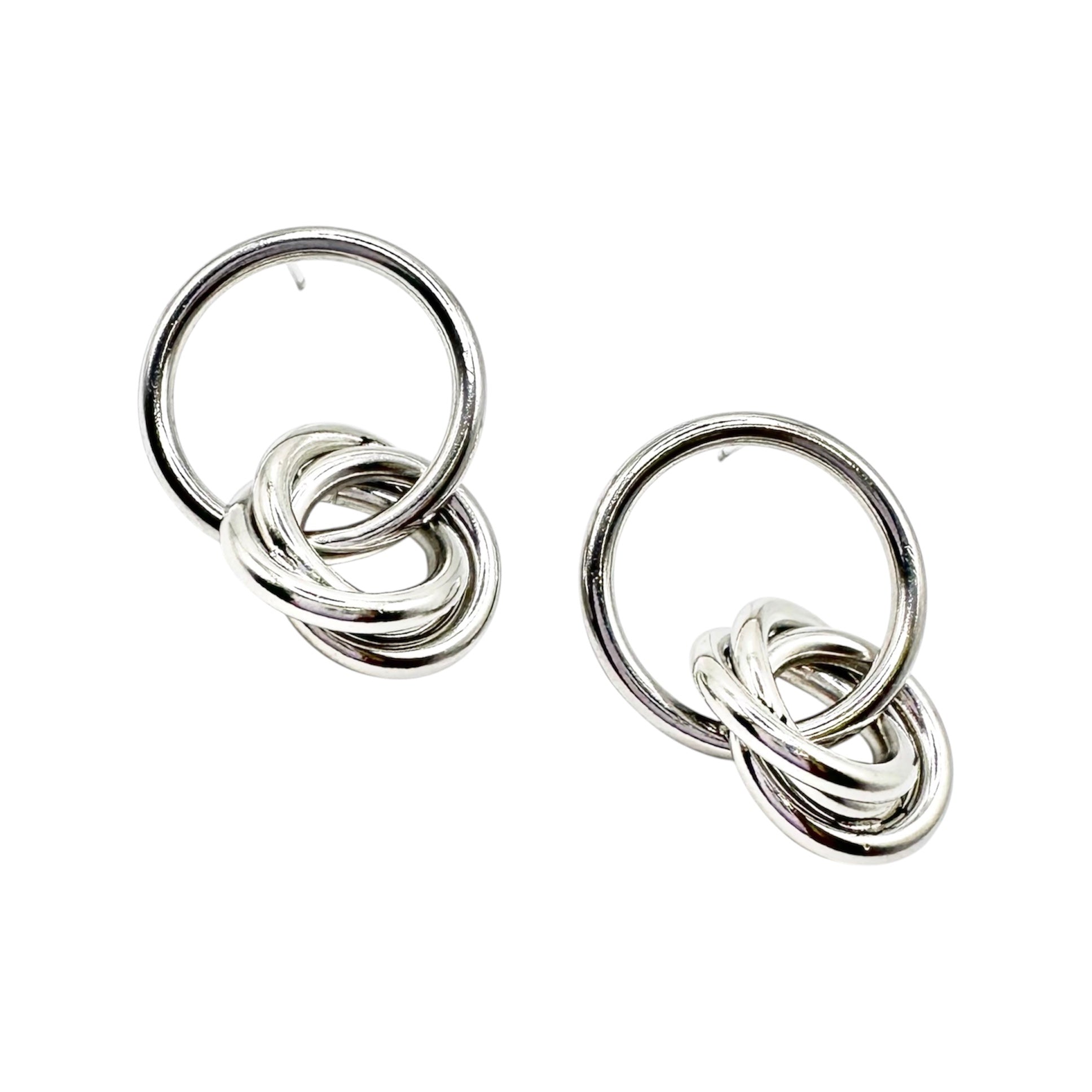 Wasserdichte Ohrstecker Silber Offener Kreis Ring Dreifach Knoten Charm Verschlungen Sculptural Minimalistisch