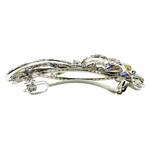 Automatikhaarspange Schleife Silber Saphirblau Tropfen Kristall Aurora Strass