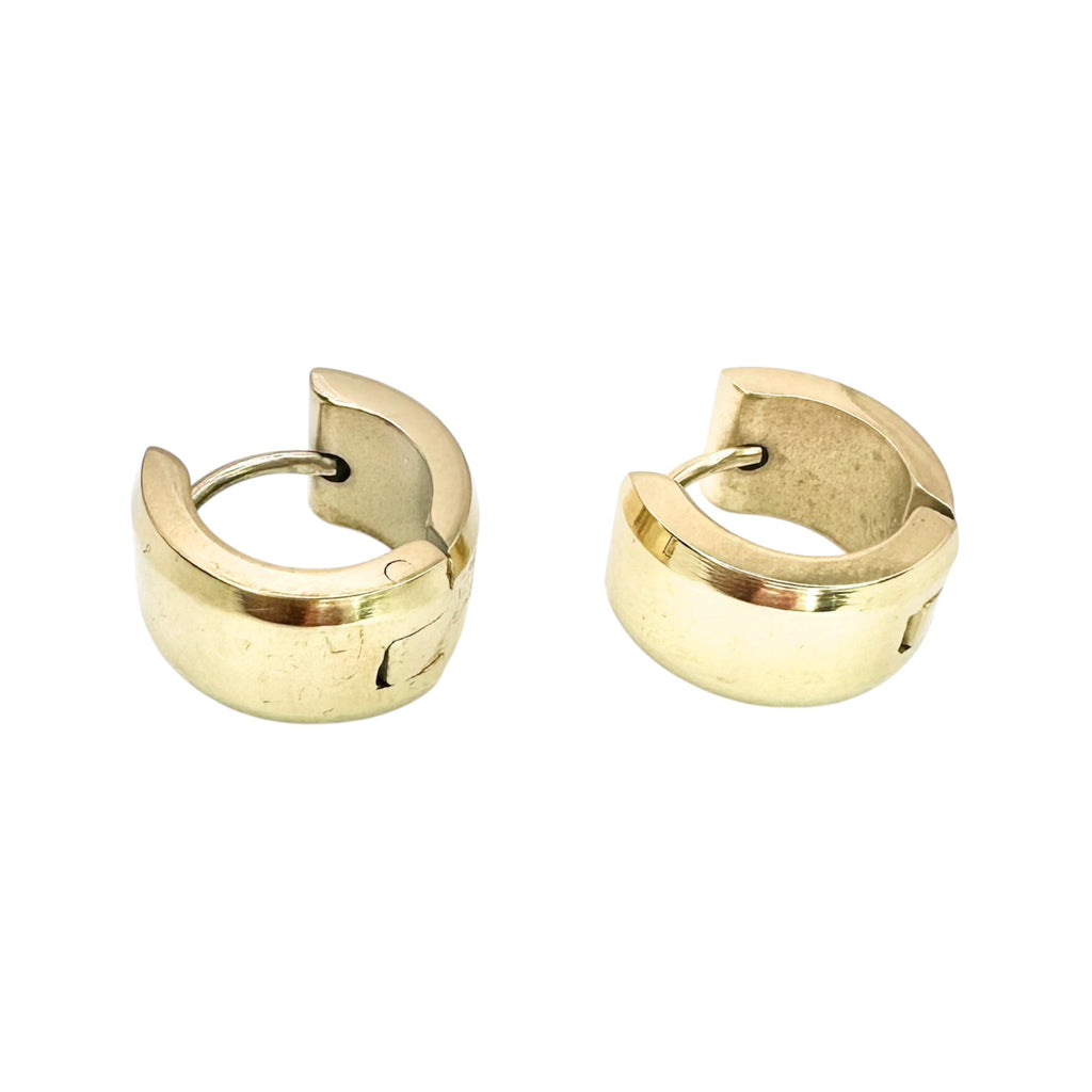 Wasserdichte Huggie Creolen Gelbgold Chunky Extra Breit Flach Zylindrisch Poliert Klappverschluss