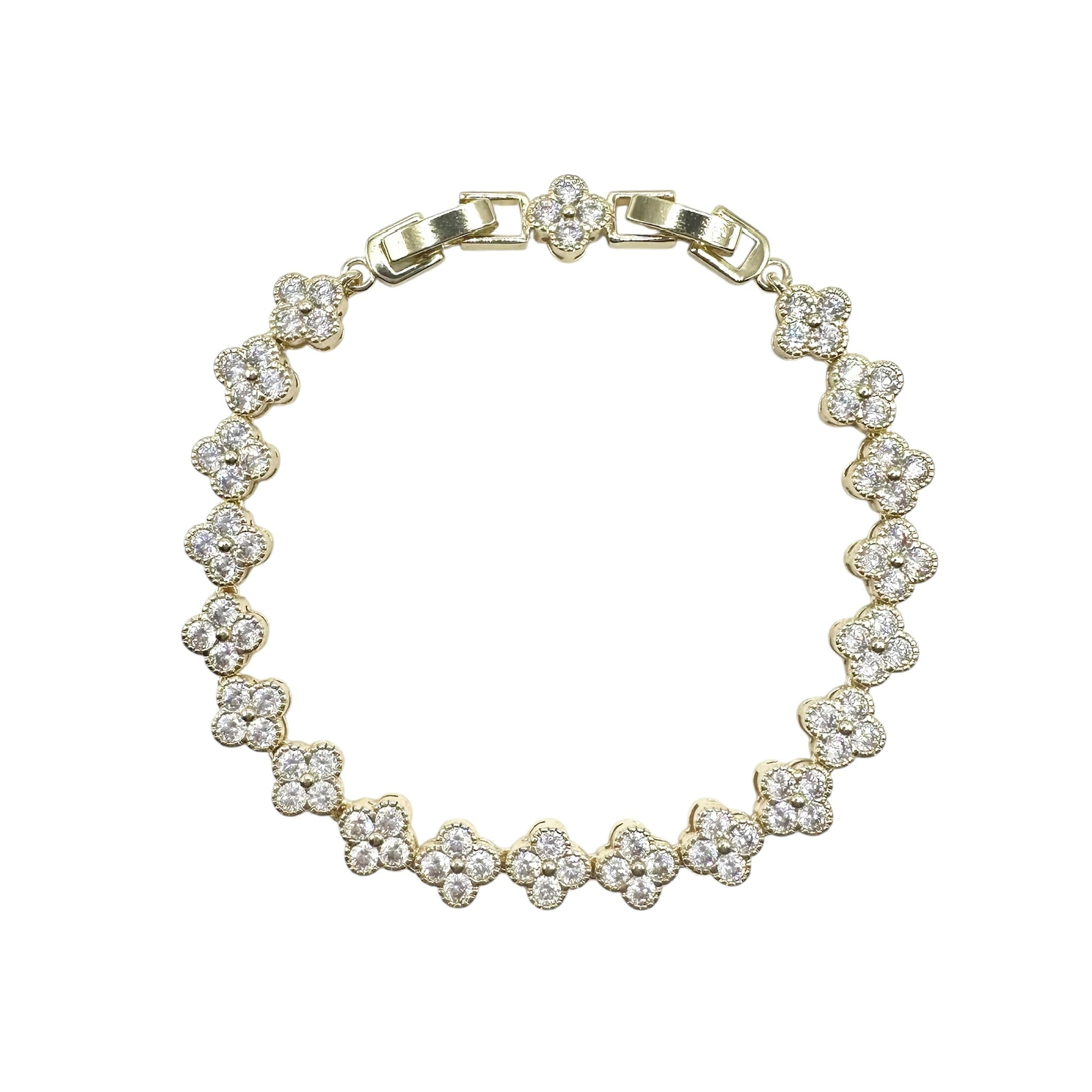 Wasserdichtes Zirkonia Kleeblatt-Armband, goldfarben