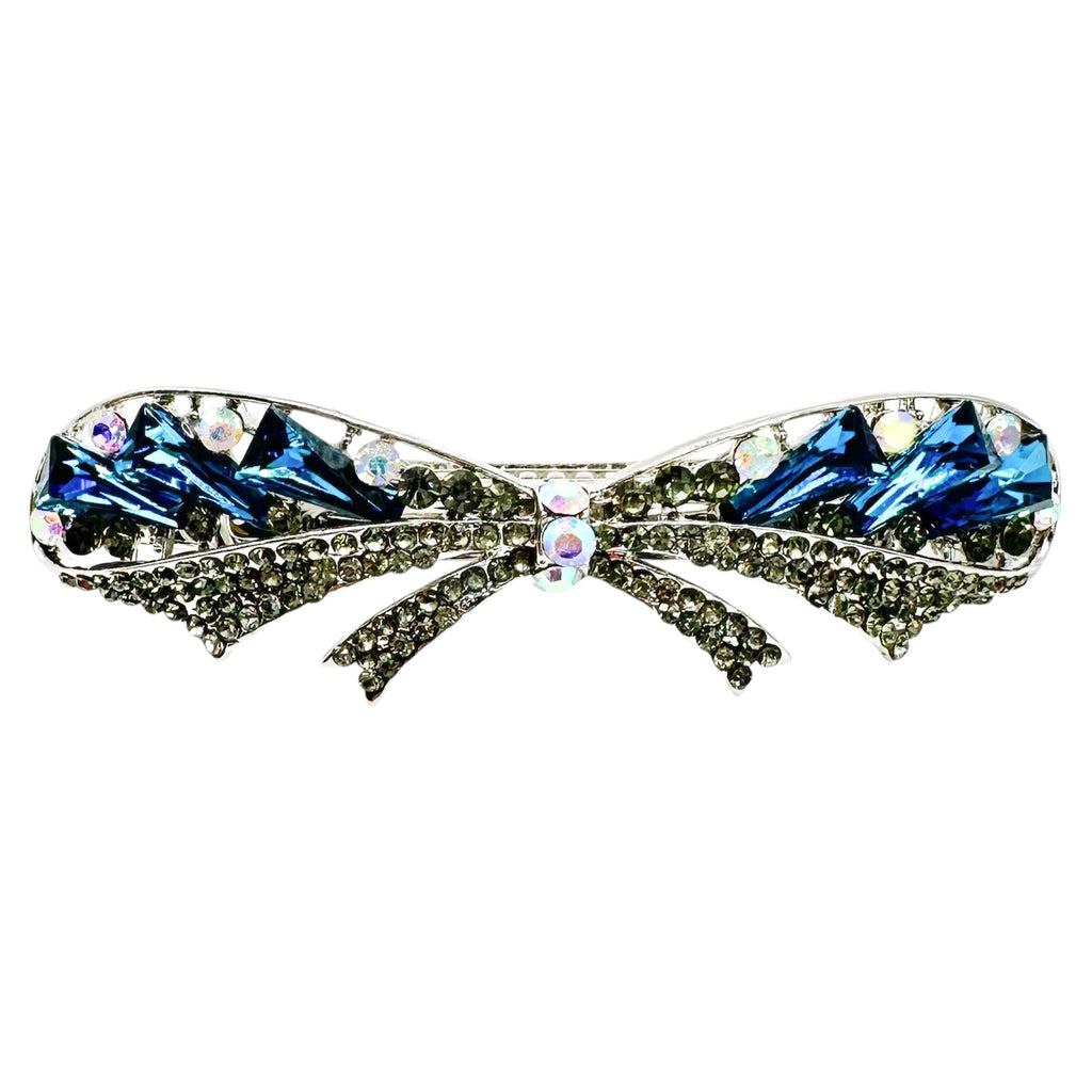 Automatikhaarspange Schleife Silber Saphir Baguette Kristall Strass Aurora