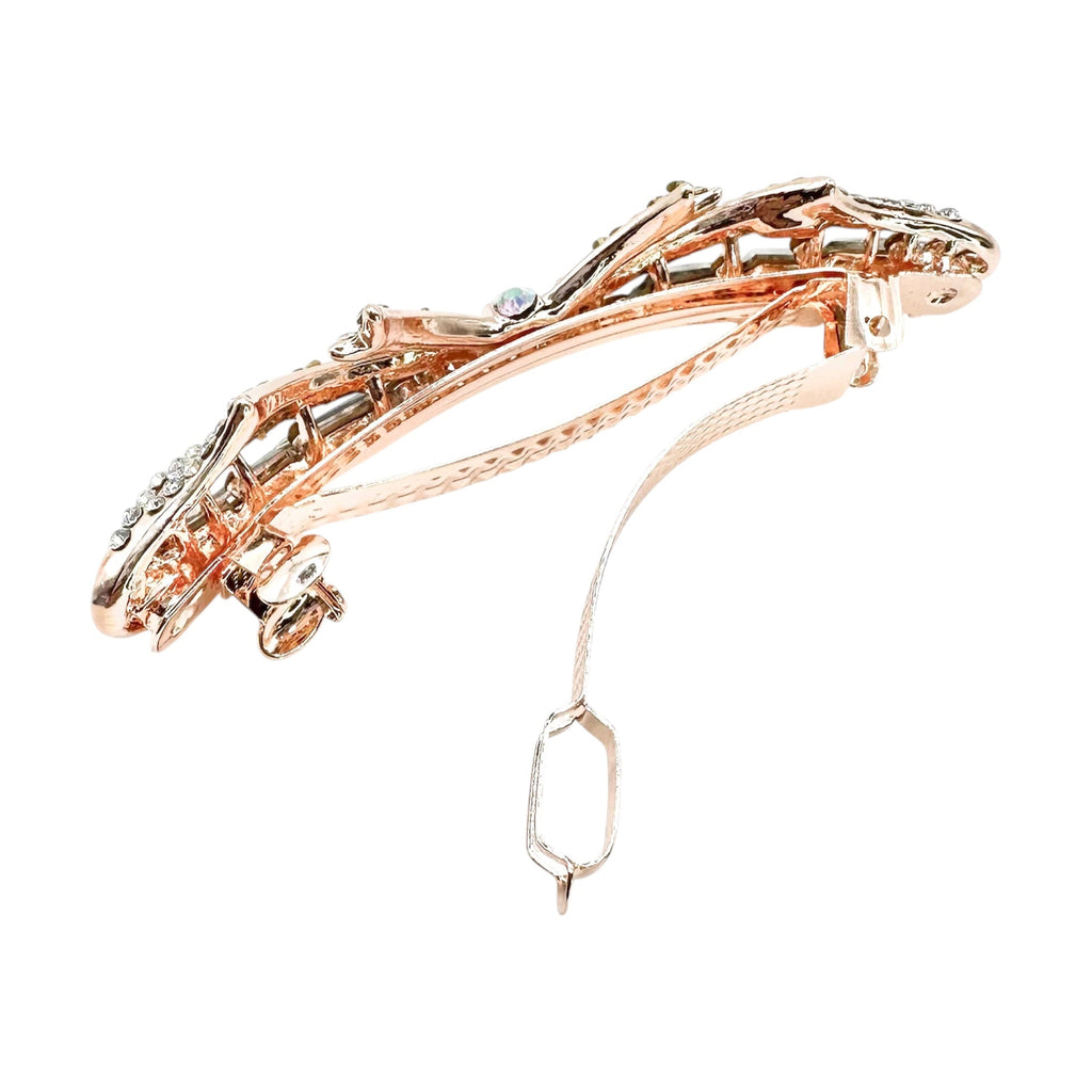 Automatikhaarspange Schleife Rosegold Baguette Kristall Strass Aurora