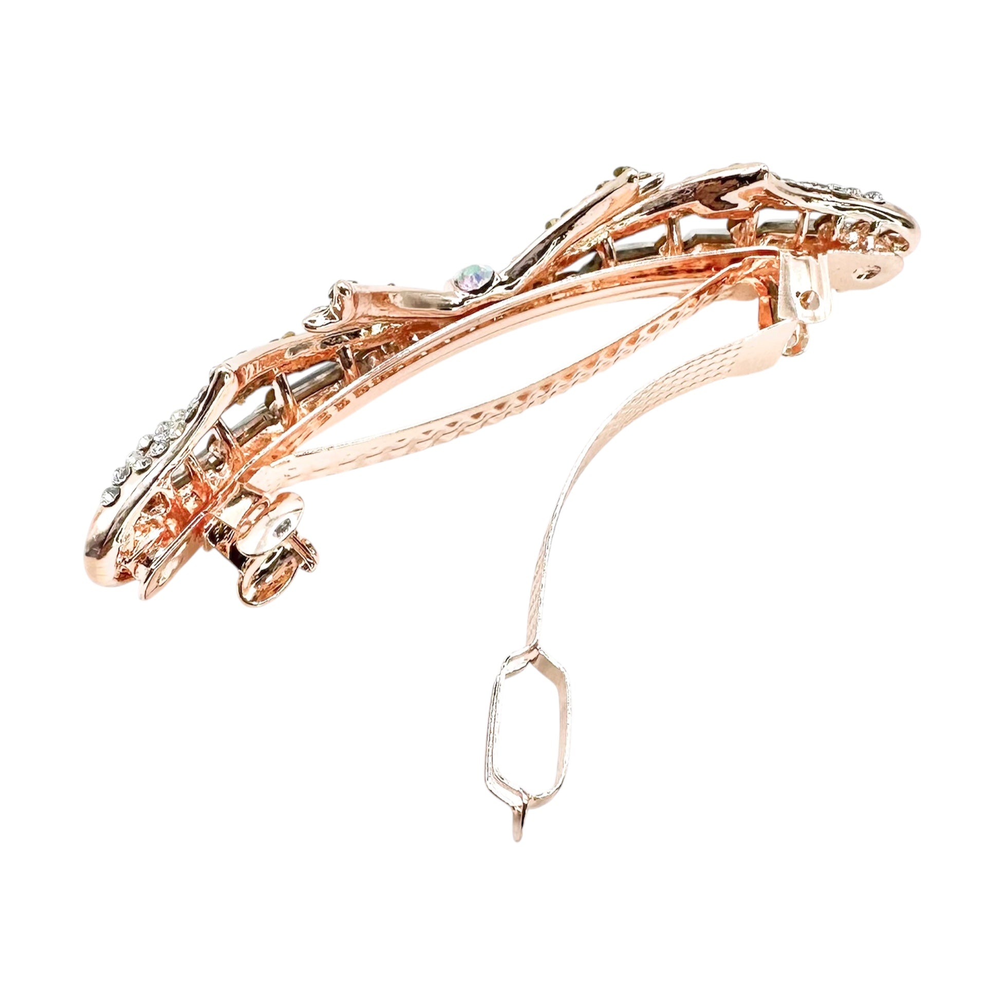 Automatikhaarspange Schleife Rosegold Baguette Kristall Strass Aurora
