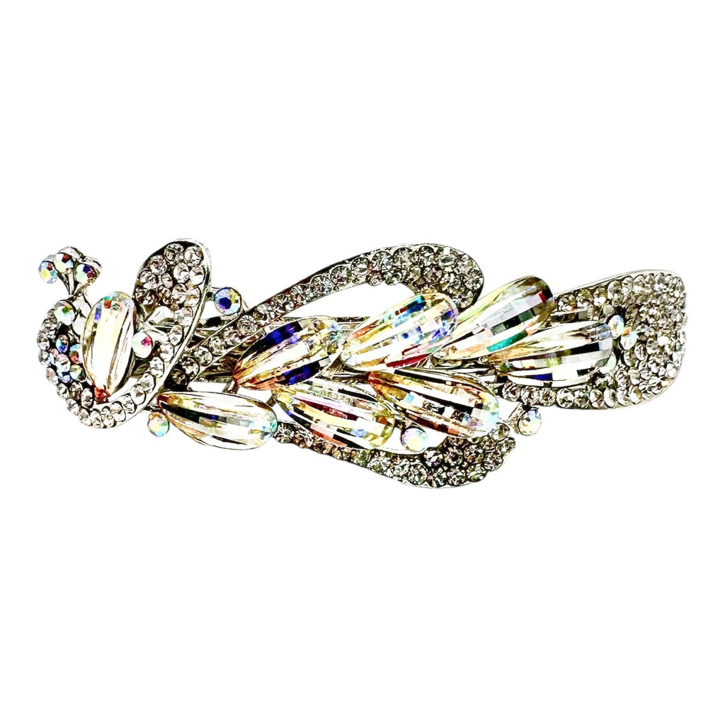 Automatikhaarspange Pfau Aurora Borealis Kristall Strass Silber