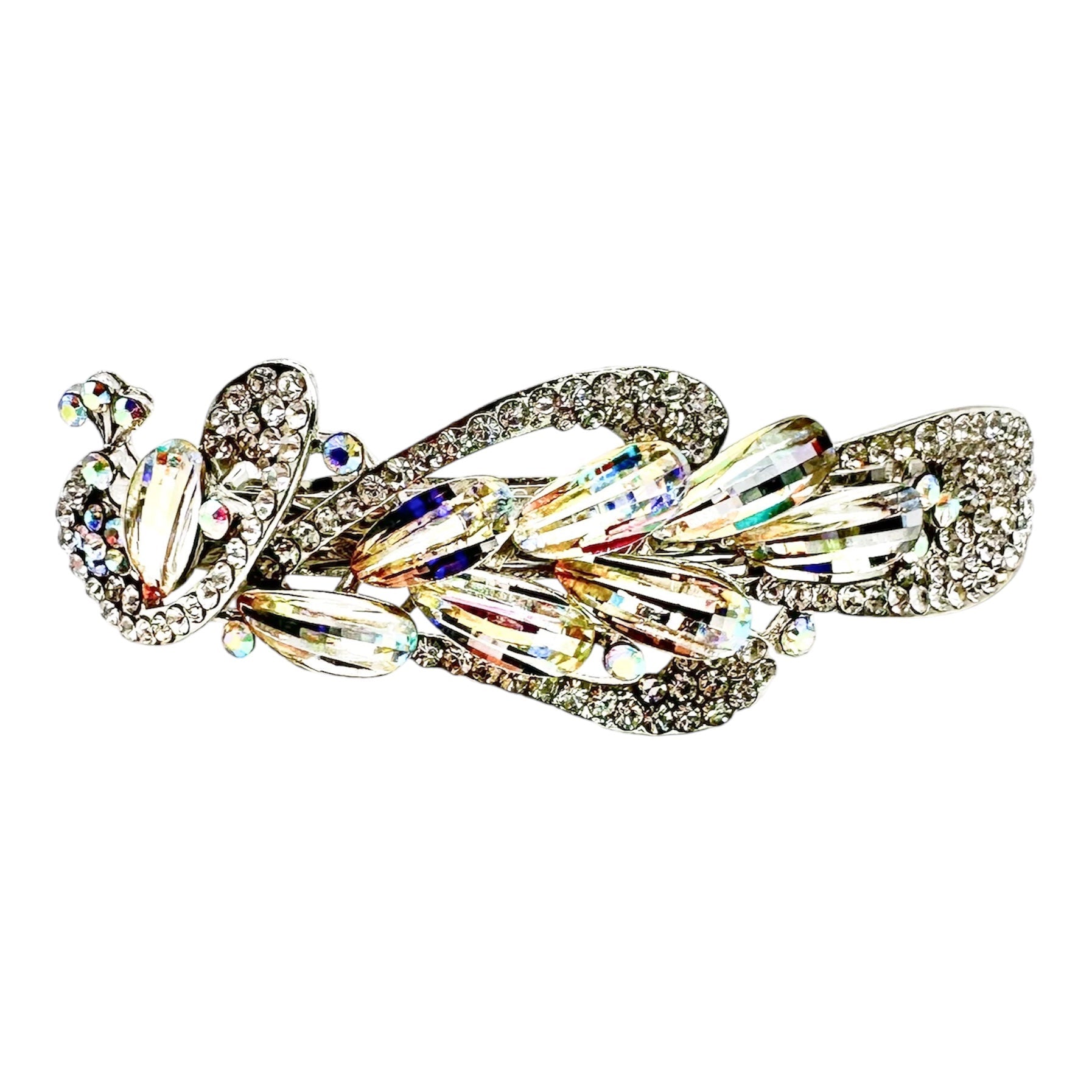Automatikhaarspange Pfau Aurora Borealis Kristall Strass Silber