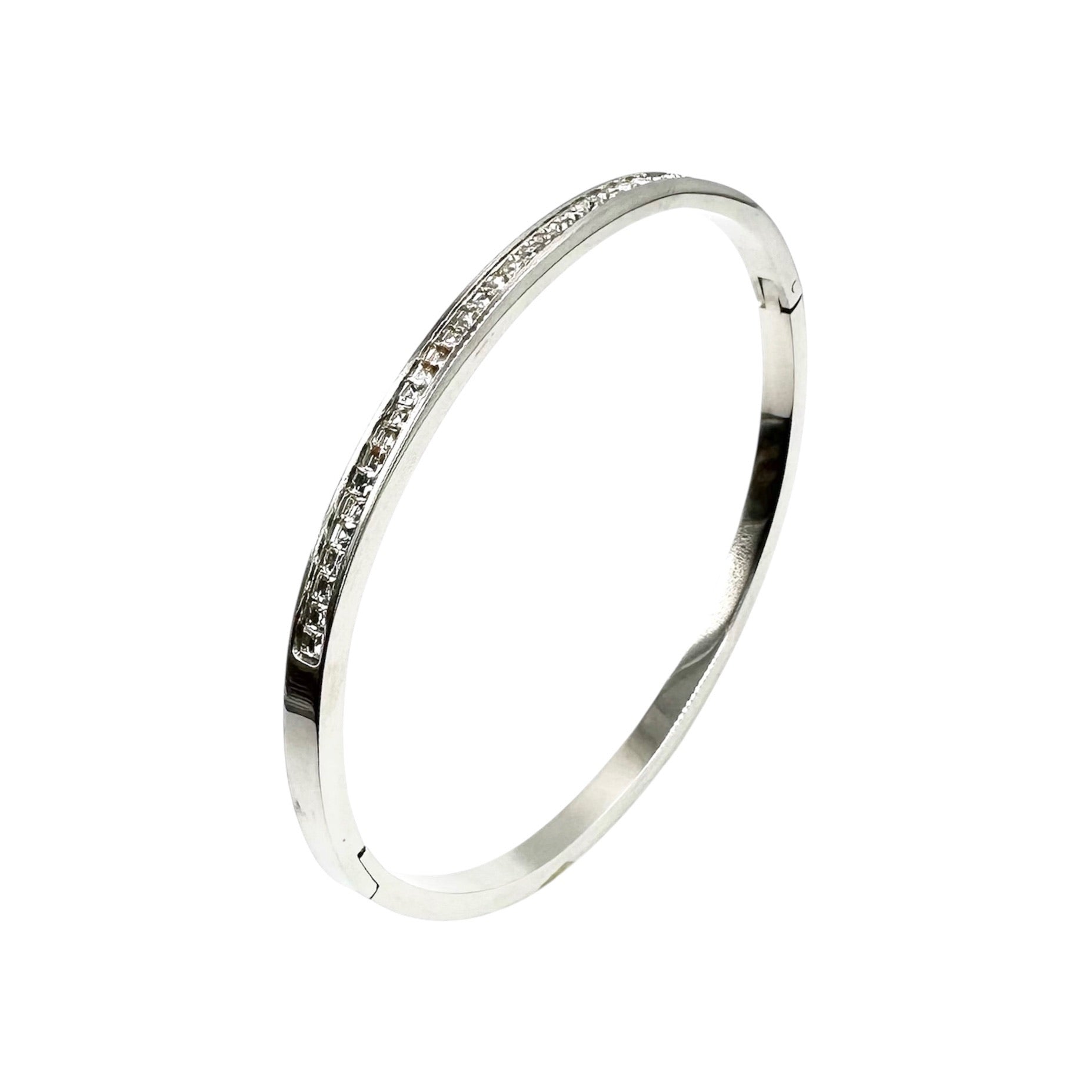 Wasserdichtes Princess-Cut Zirkonia Bangle Armreif Silber