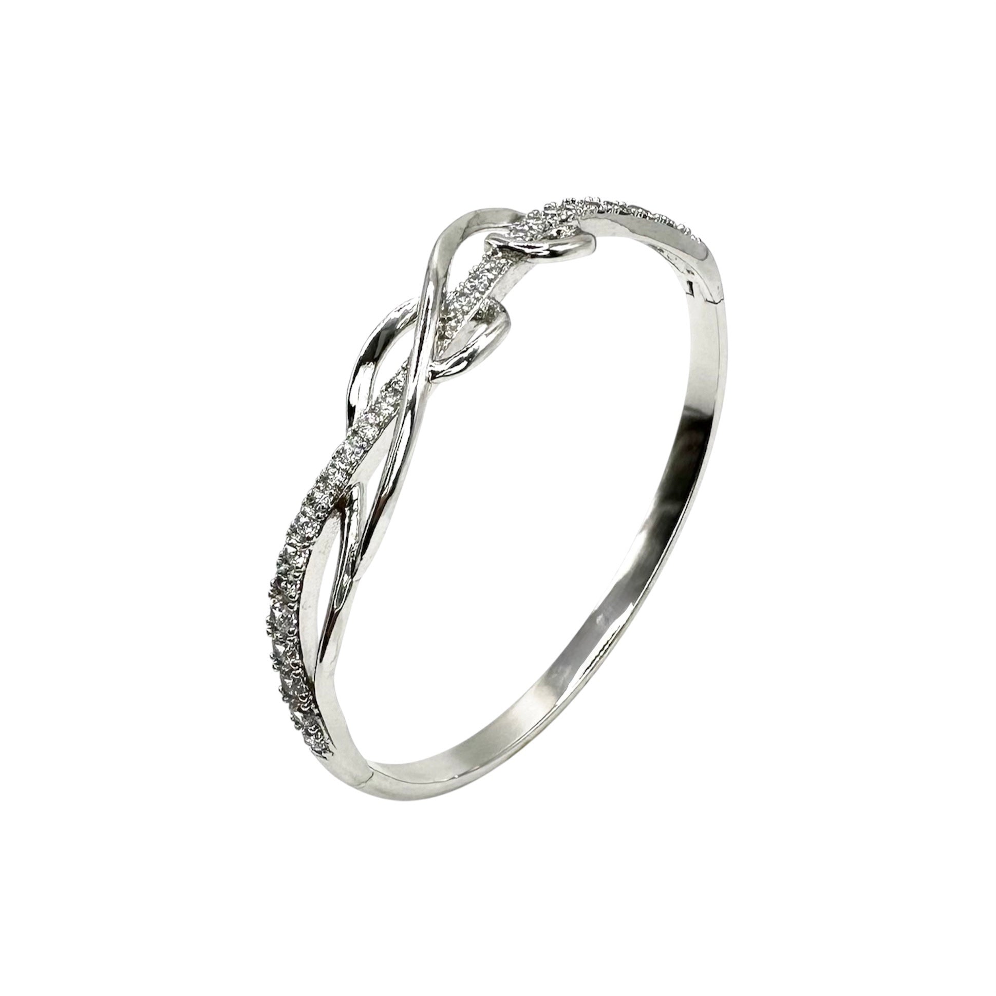 Wasserdichtes Geflecht Zirkonia Bangle Armreif Silber