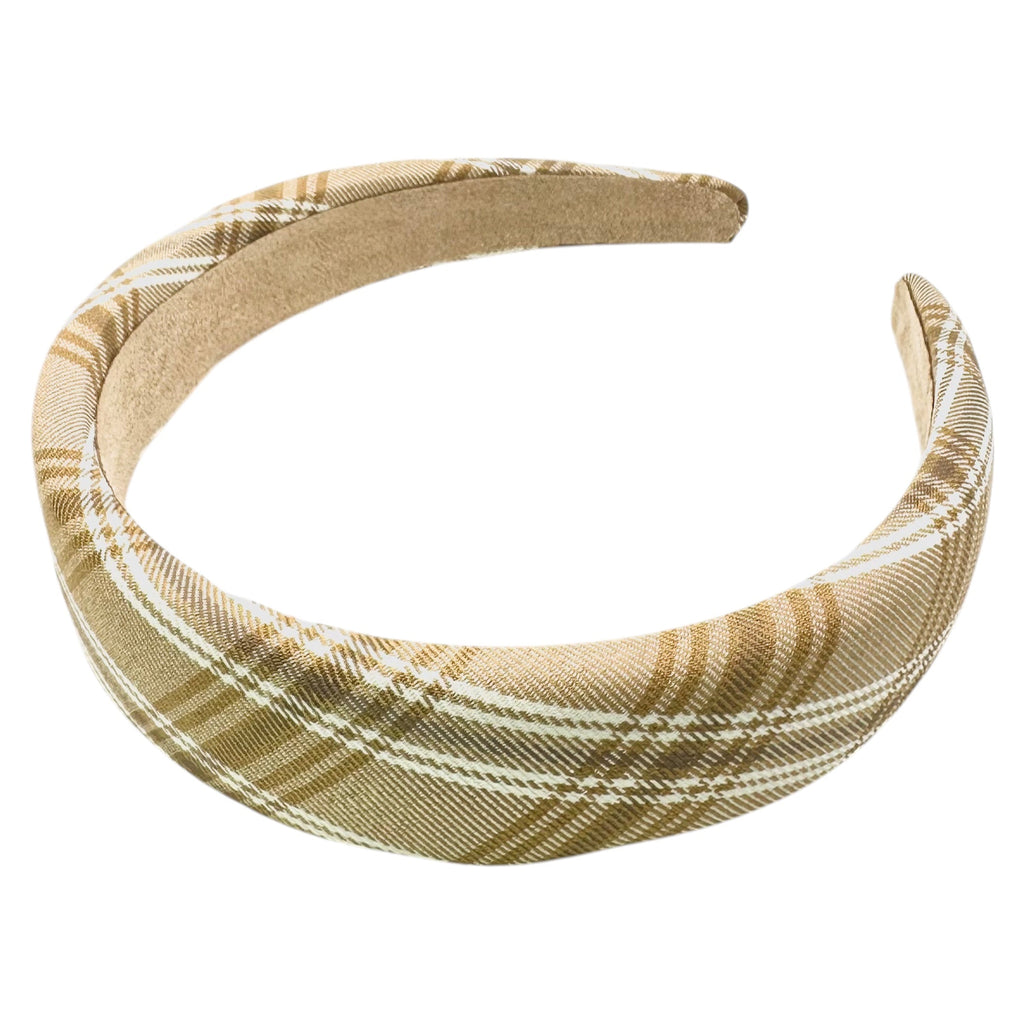 Haarreif Beige Tartan-Karo Gepolstert Handmade 32mm