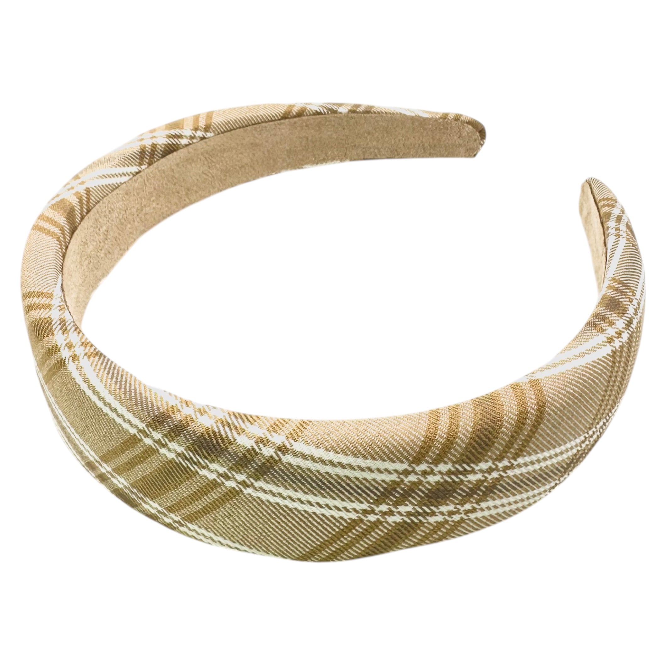 Haarreif Beige Tartan-Karo Gepolstert Handmade 32mm