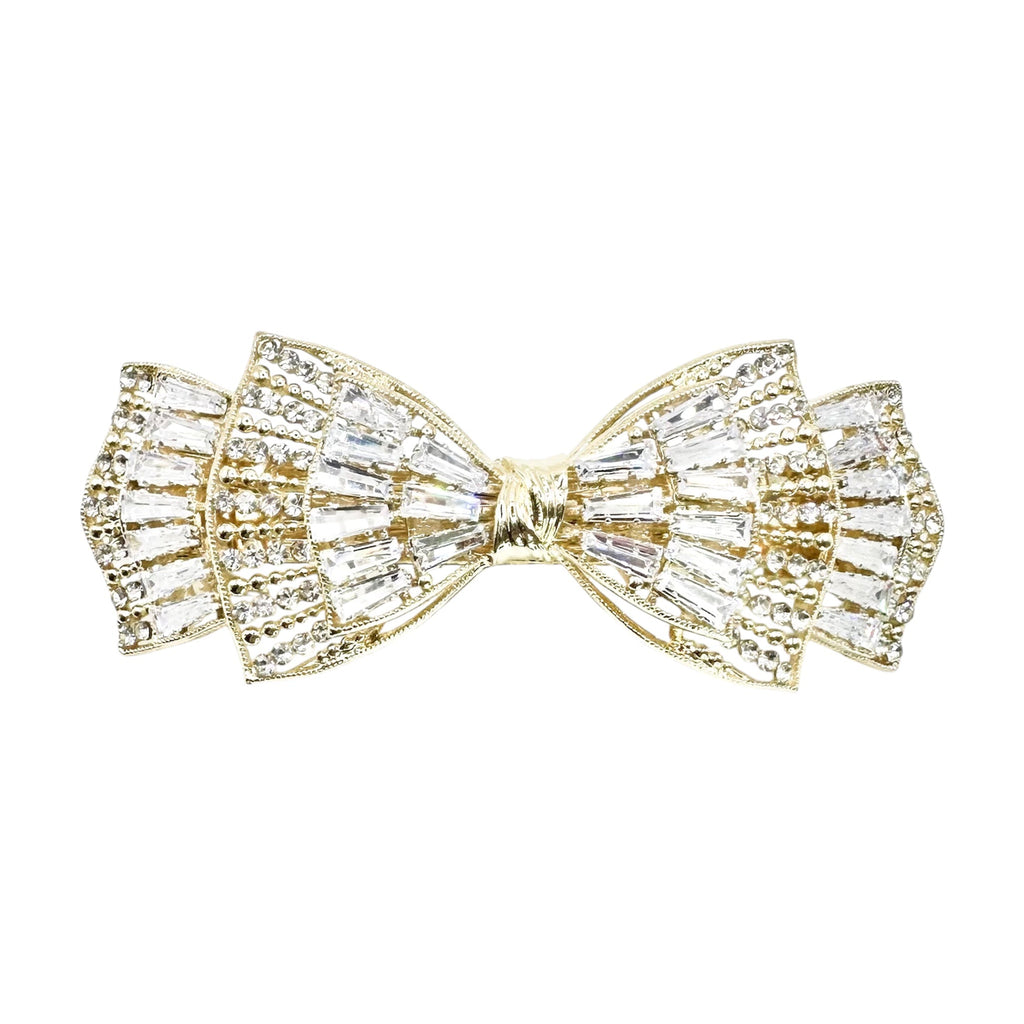 Automatikhaarspange Doppelschleife Gold Baguette Kristall Strass Art Déco
