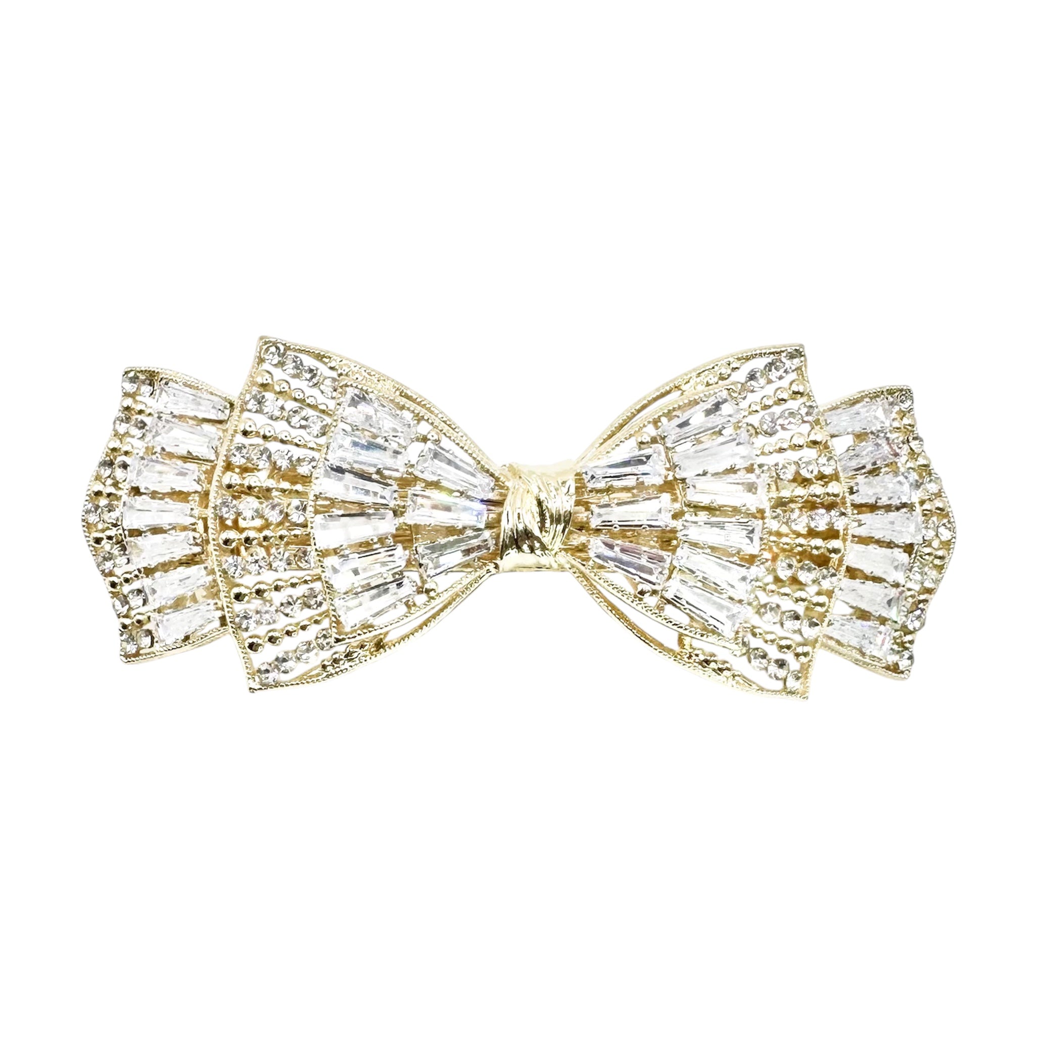 Automatikhaarspange Doppelschleife Gold Baguette Kristall Strass Art Déco