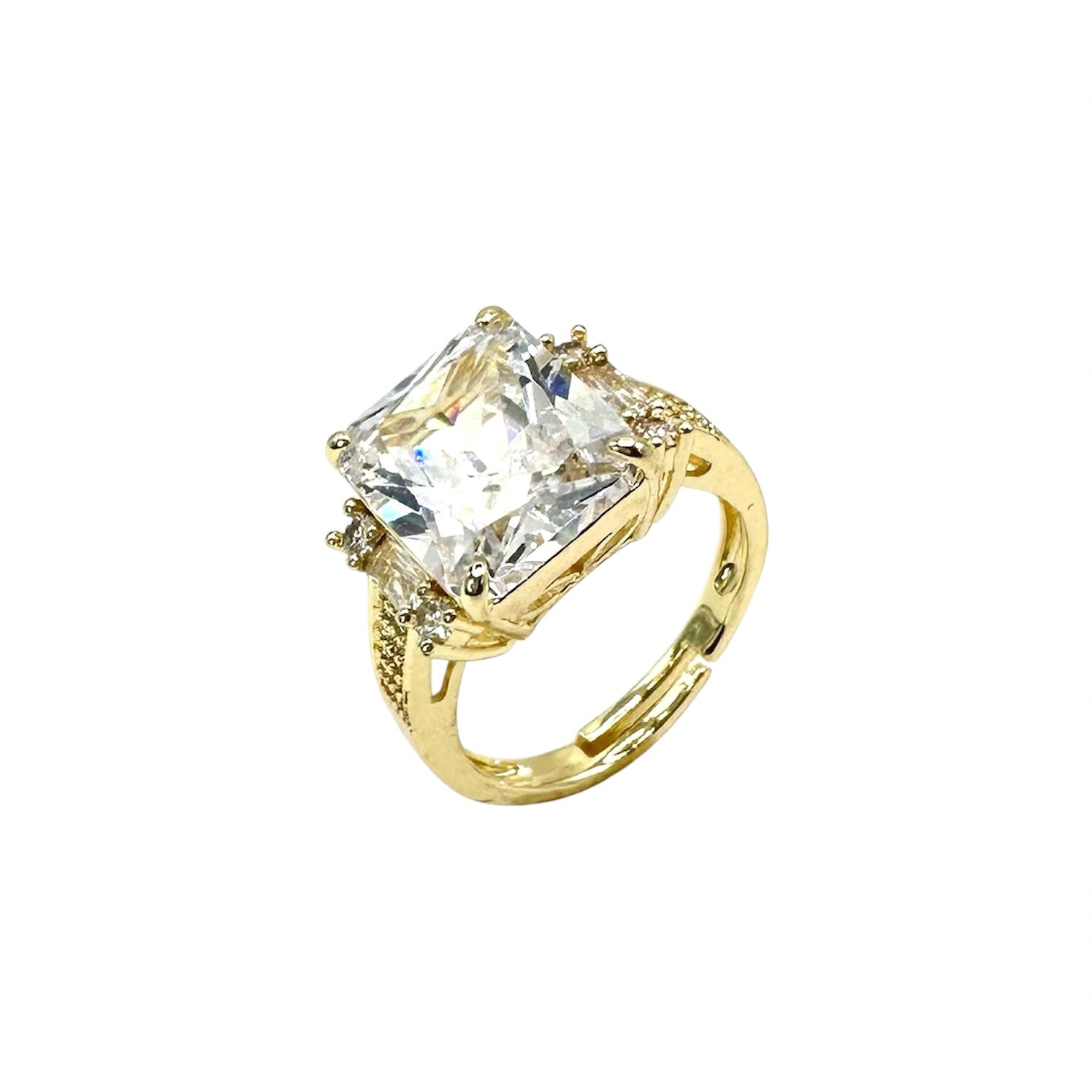 Wasserdichter Luxus-Cocktail-Ring mit großem Princess-Cut Zirkonia Gold