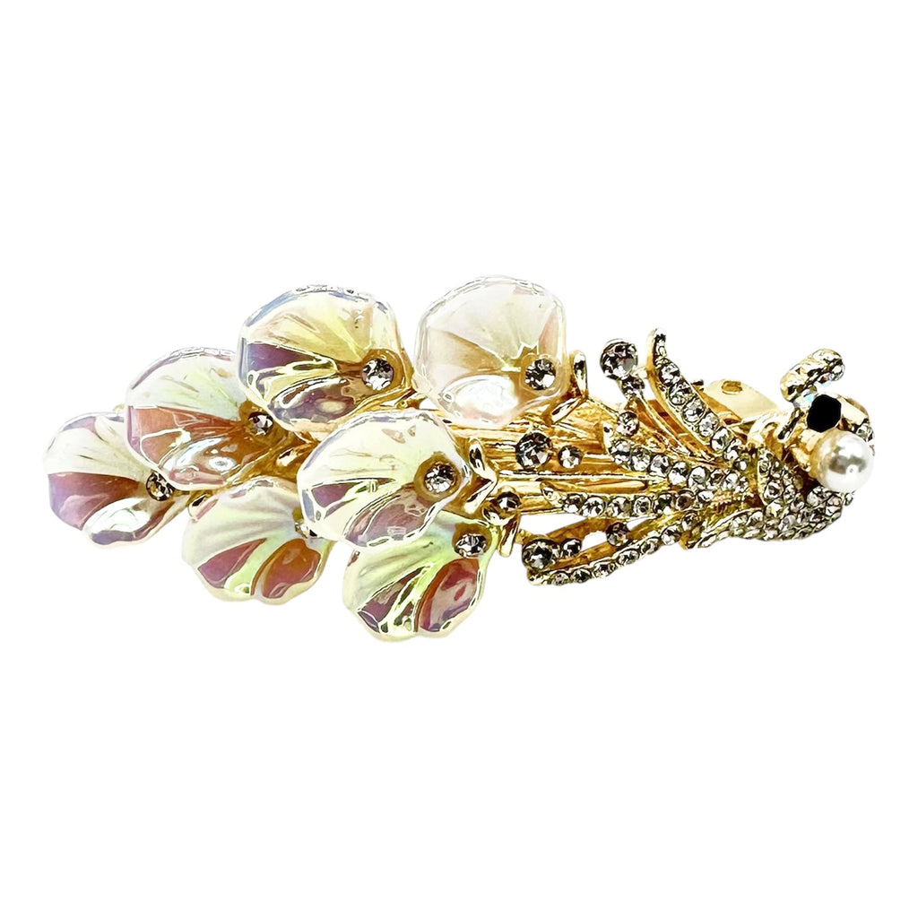 Automatikhaarspange Orchidee Opal Emaille Perle Gold