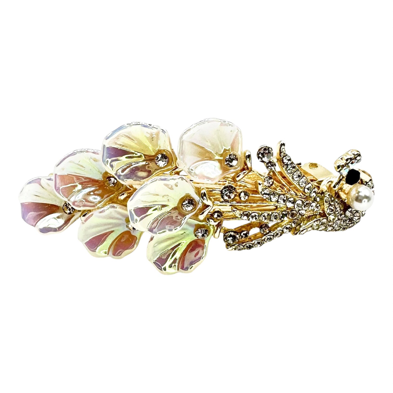 Automatikhaarspange Orchidee Opal Emaille Perle Gold