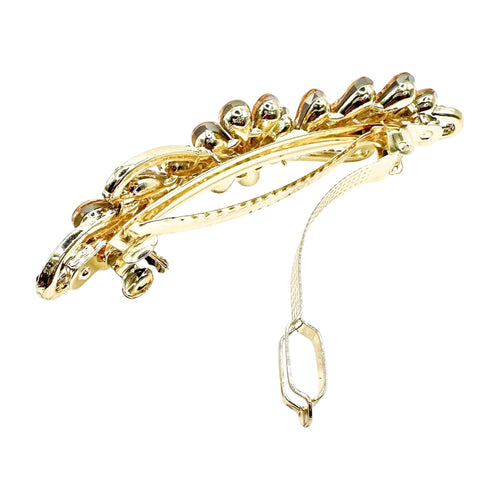 Automatikhaarspange Schleife Gold Champagner Kristallblume Tropfen Braun Strass