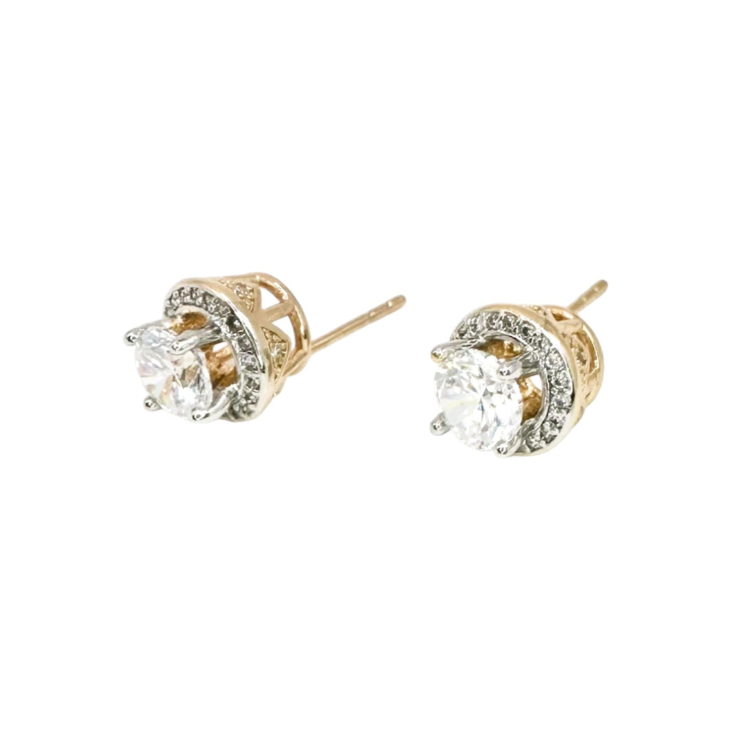 Wasserdichte Ohrstecker mit Solitär-Zirkonia, bicolor Silber-Gelbgold, 6mm