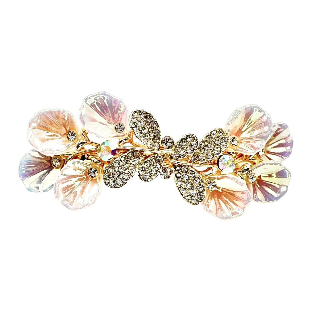 Automatikhaarspange Blüten Opal Irisierend Strass Gold