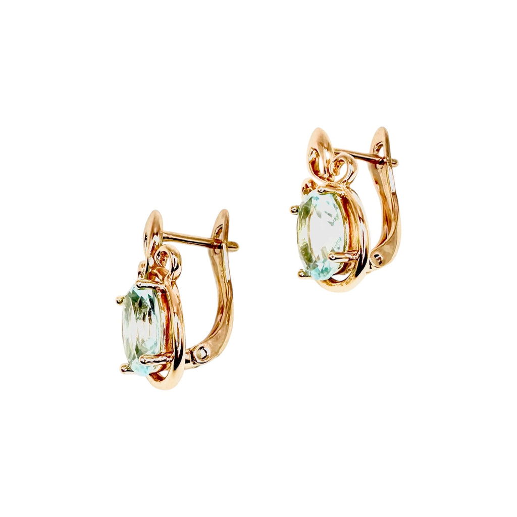 Waterproof Earrings Rose Gold Light Blue Oval Zirconia