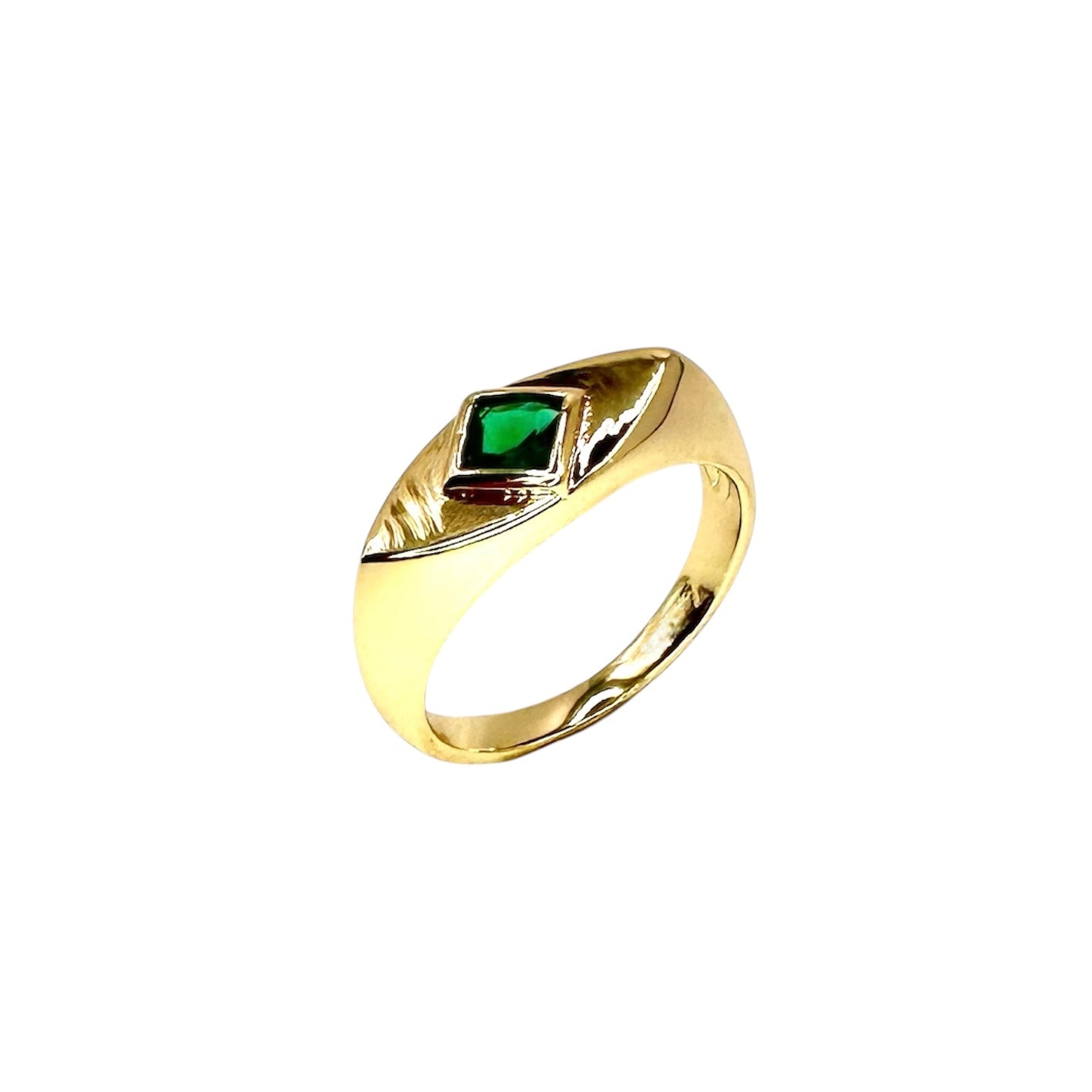 Wasserdichter Siegelring mit grünem Zirkonia Gold