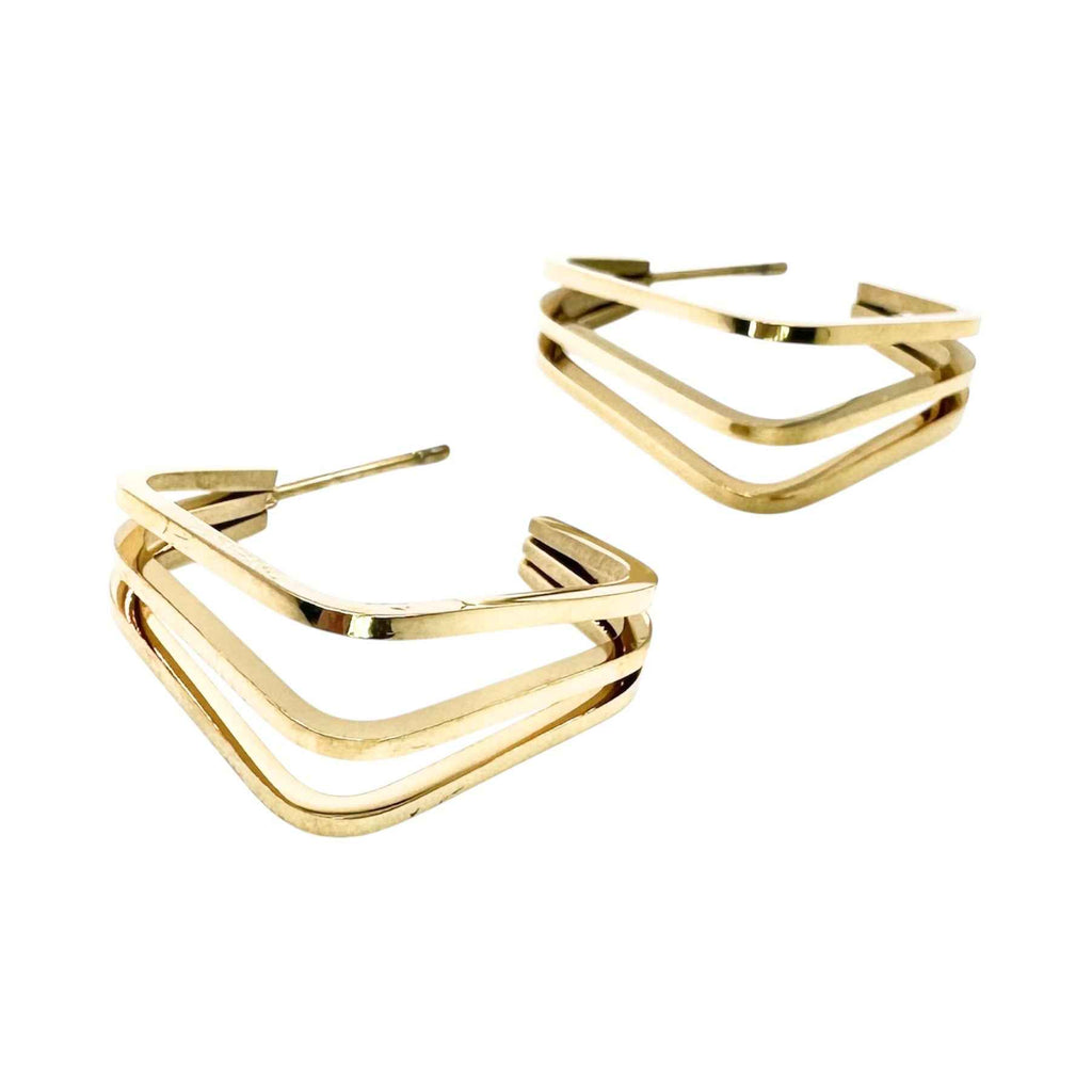 Wasserdichte Geometrische Reifen-Ohrstecker, goldfarben