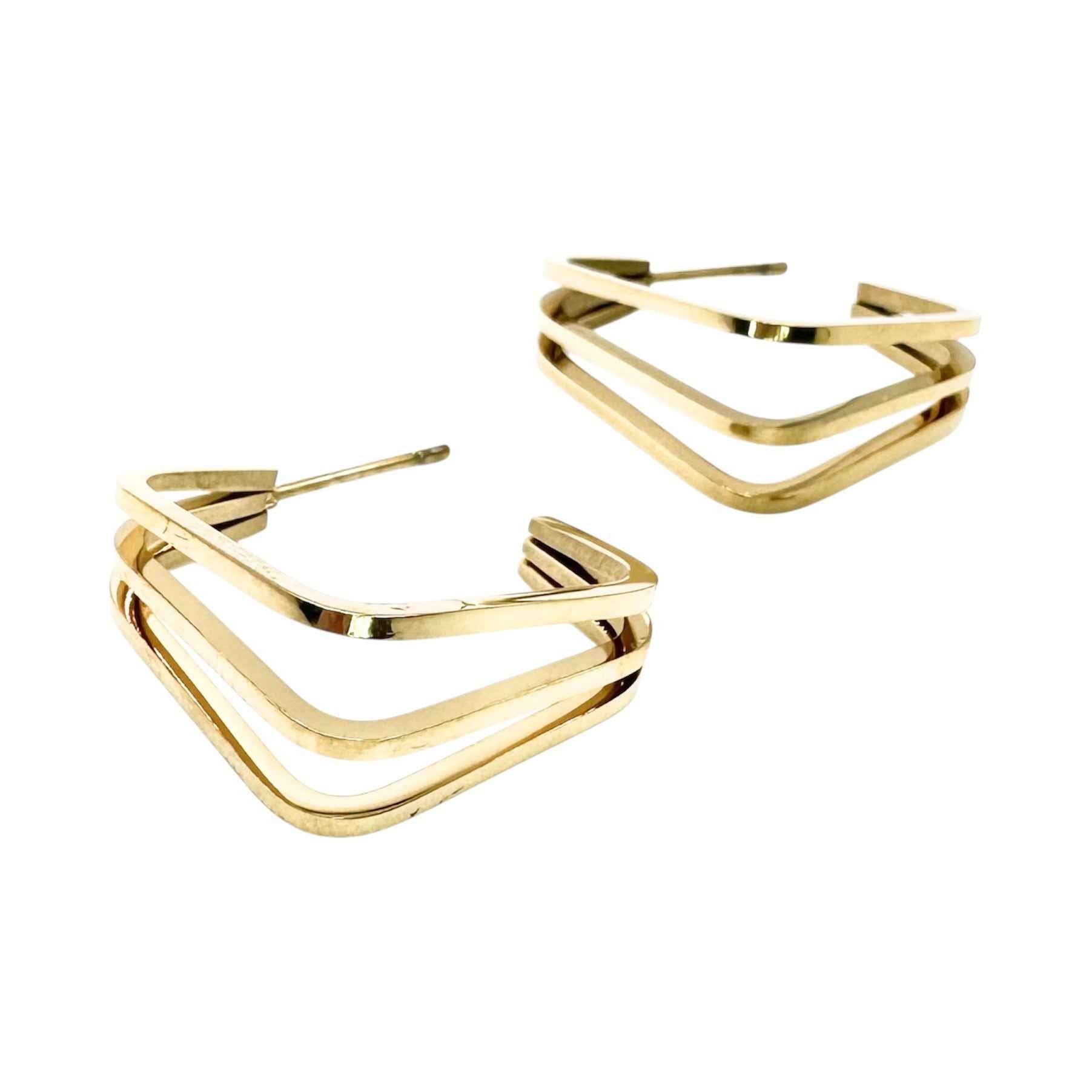 Wasserdichte Geometrische Reifen-Ohrstecker, goldfarben