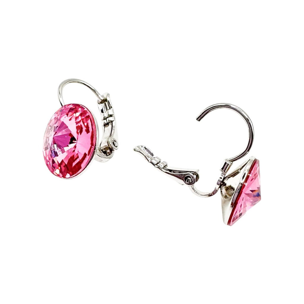 Wasserdichte Ohrringe Silber Rivoli Kristall 12mm Pink Rose Bezel Fassung