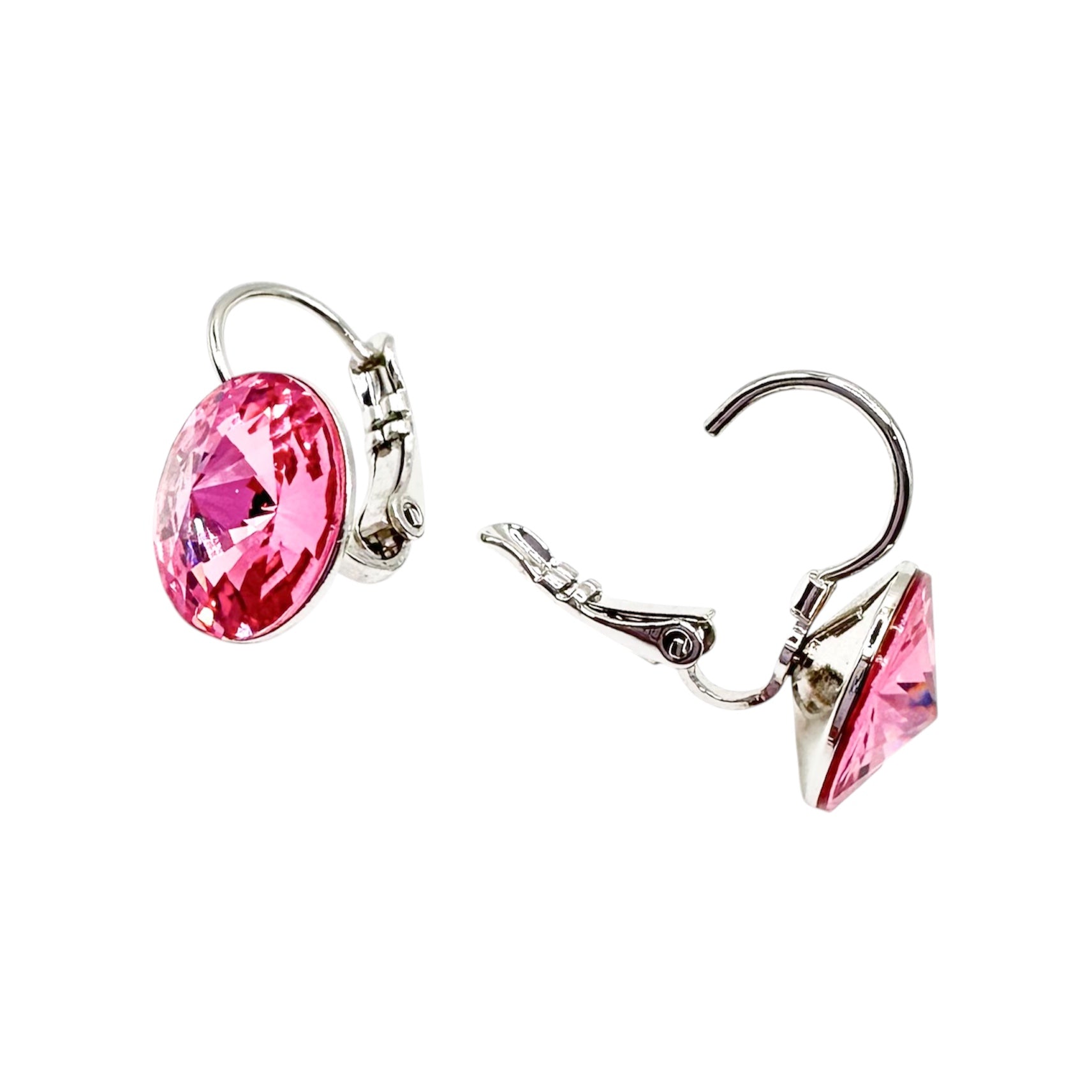 Waterproof Earrings Silver Rivoli Crystal 12mm Pink Rose Bezel Setting