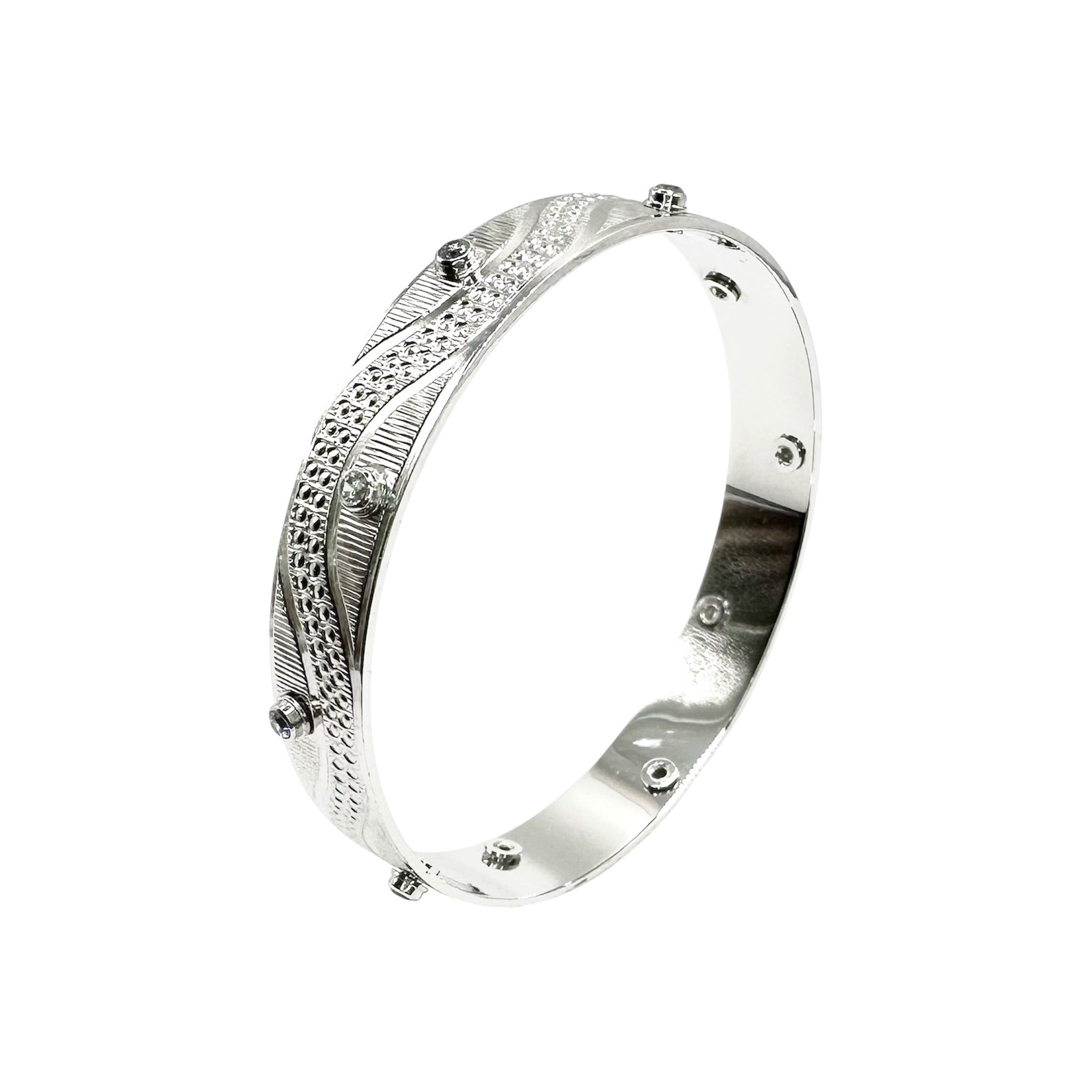 Wasserdichtes Textur Zirkonia Slip-On Bangle Armreif Silber