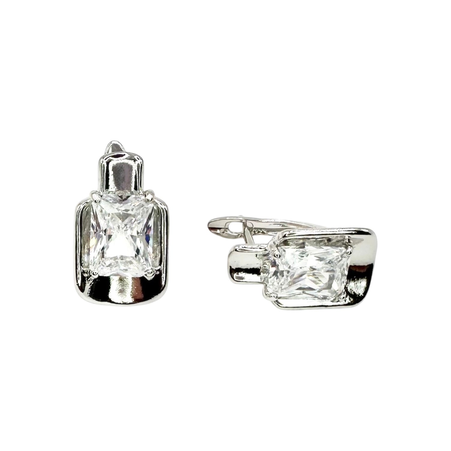 Wasserdichte Ohrringe Silber Radiant-Cut Zirkonia 8x6mm 4-Krallen Chunky Rechteckiger Rahmen Abgerundete Ecken