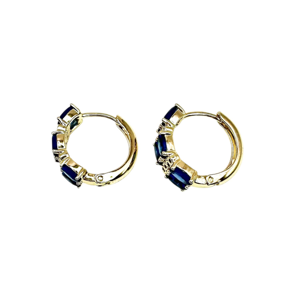 Waterproof Hoop Earrings Gold Color Blue Oval Zirconia