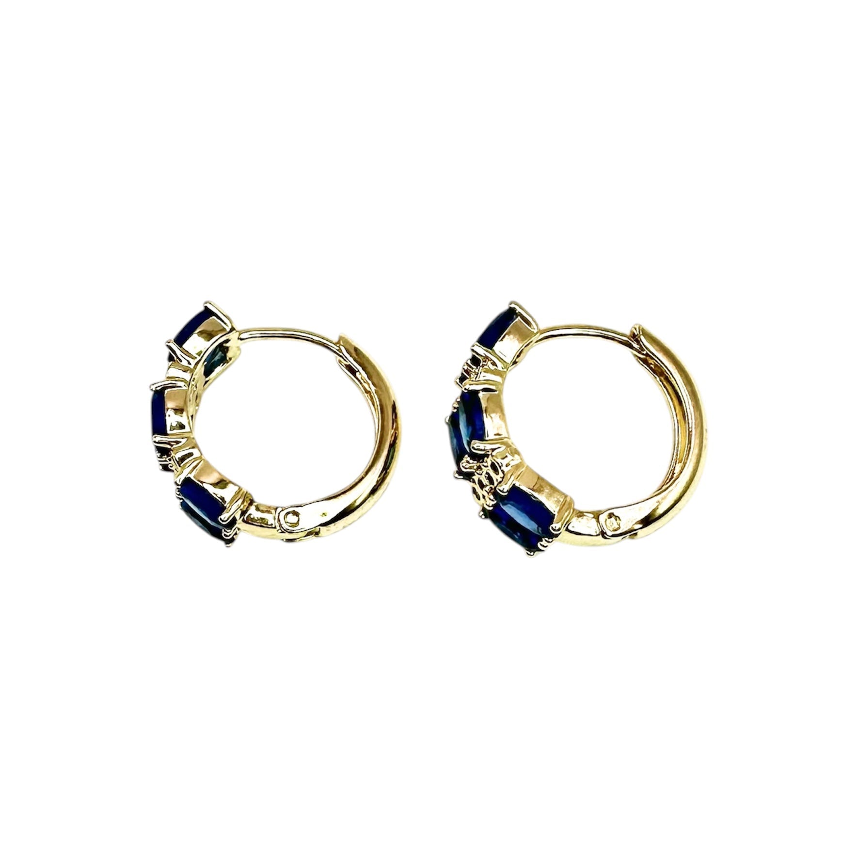 Waterproof Hoop Earrings Gold Color Blue Oval Zirconia