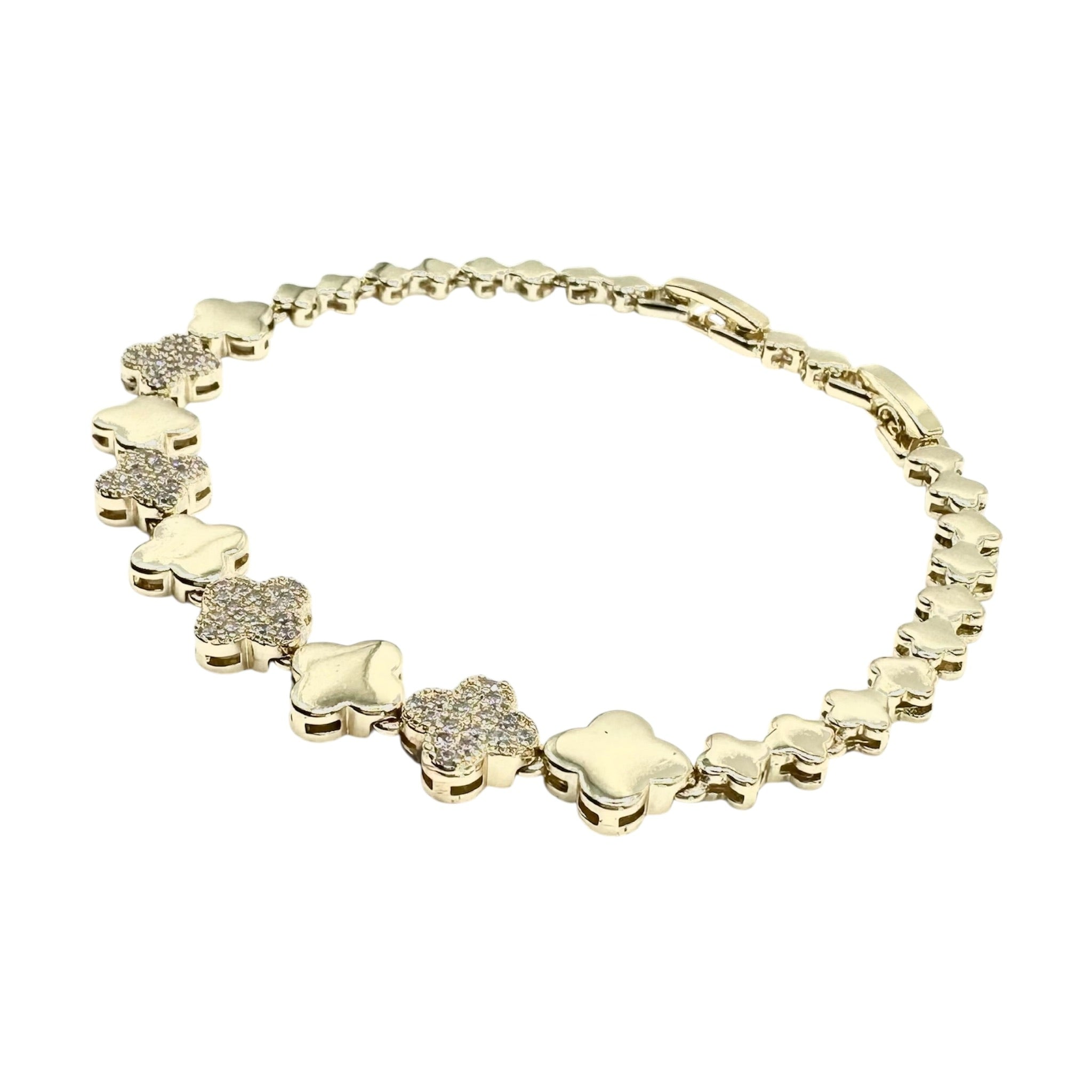 Wasserdichtes Zirkonia Kleeblatt-Armband, 7mm, goldfarben