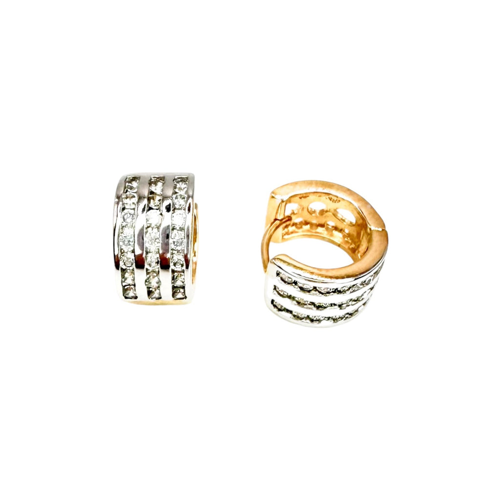 Wasserdichte Creolen mit 3-reihigem Kristallpavé, bicolor Gold-Silber