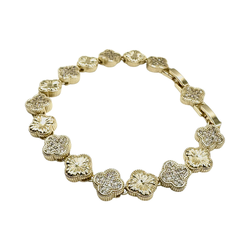 Wasserdichtes Zirkonia Kleeblatt-Armband, zweiseitig, goldfarben