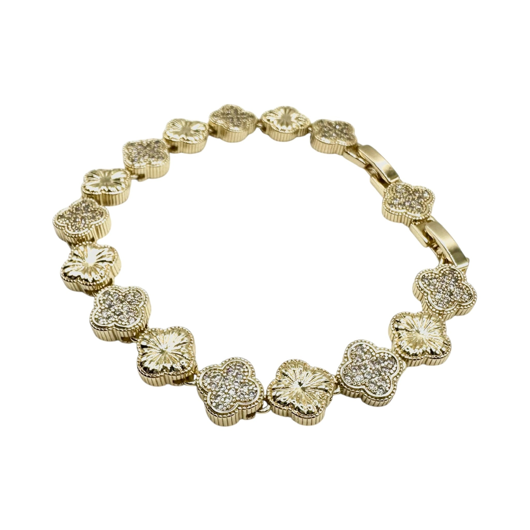 Wasserdichtes Zirkonia Kleeblatt-Armband, zweiseitig, goldfarben