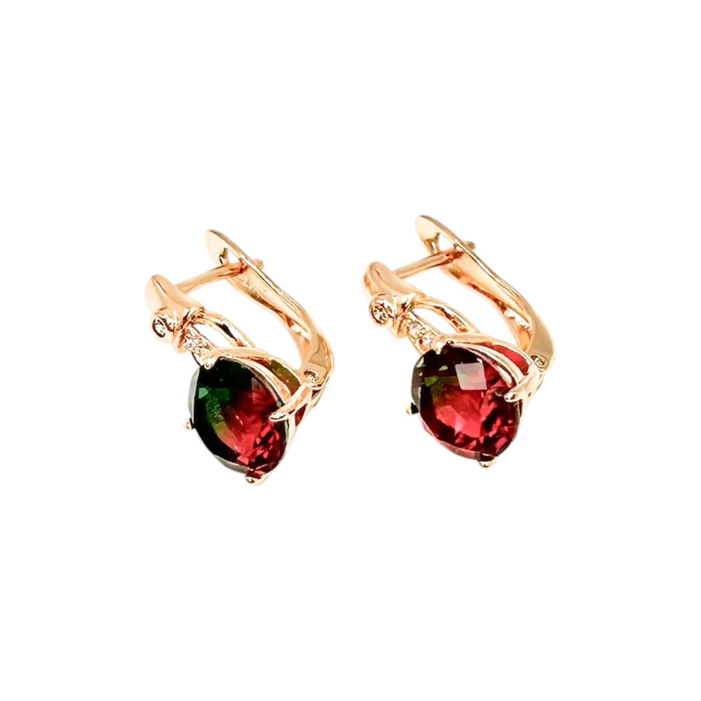 Waterproof Rose Gold Watermelon Zirconia Earrings 8mm Two-Tone Pavé Hoops