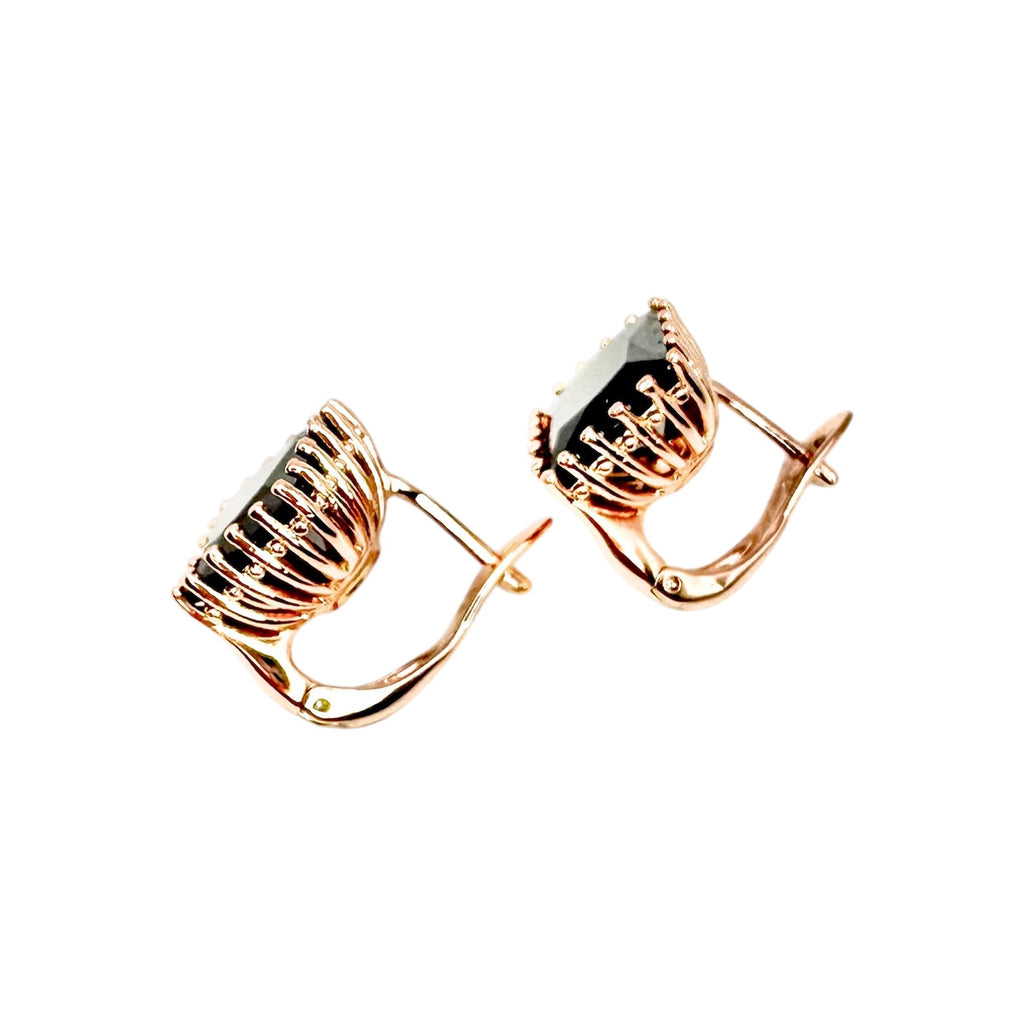 Wasserdichte Ohrringe mit schwarzem Quadrat-Zirkonia 9mm in Kronenfassung, roségoldfarben