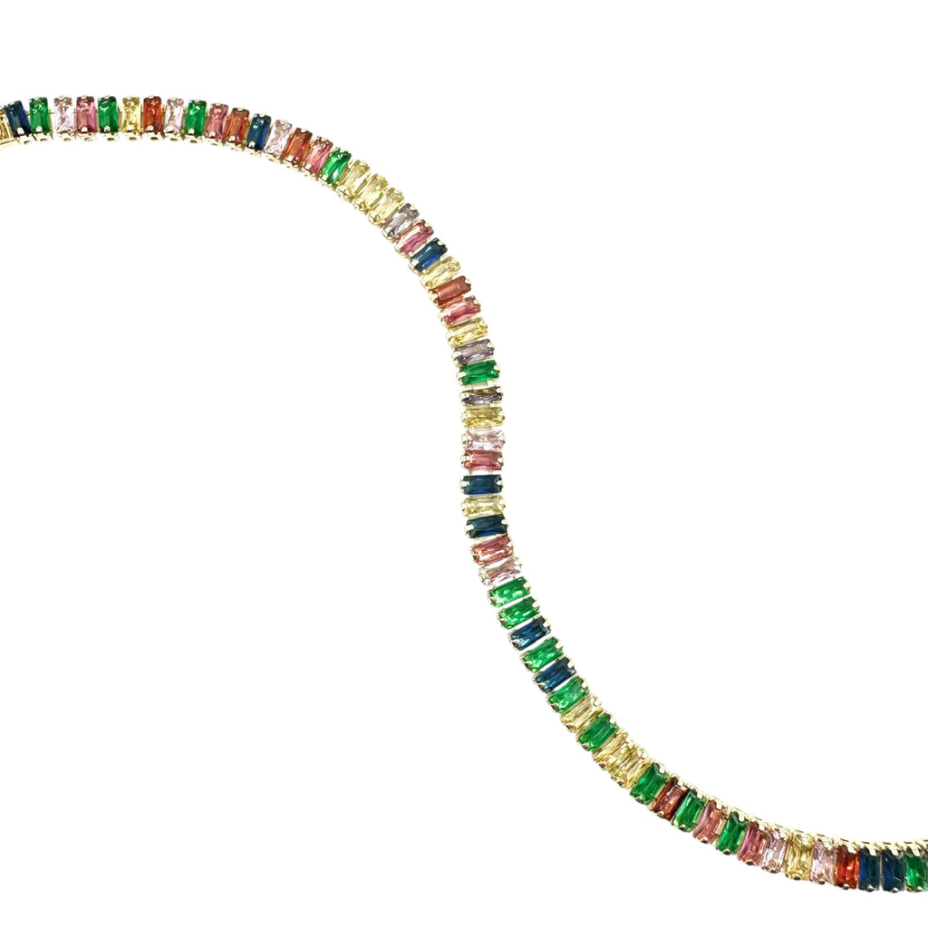 Wasserdichtes Buntes Zirkonia Tennis-Armband, Baguette, goldfarben