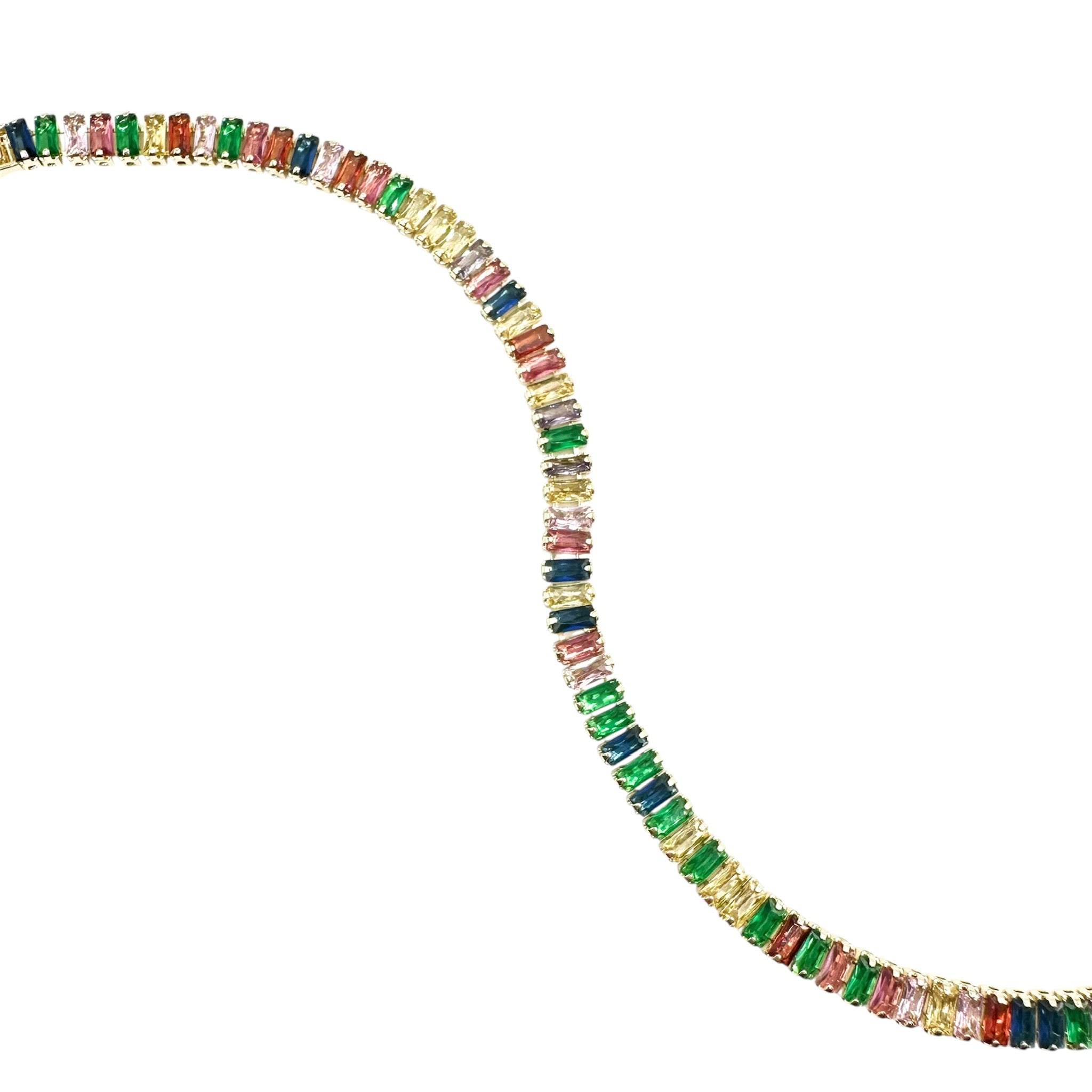 Wasserdichtes Buntes Zirkonia Tennis-Armband, Baguette, goldfarben