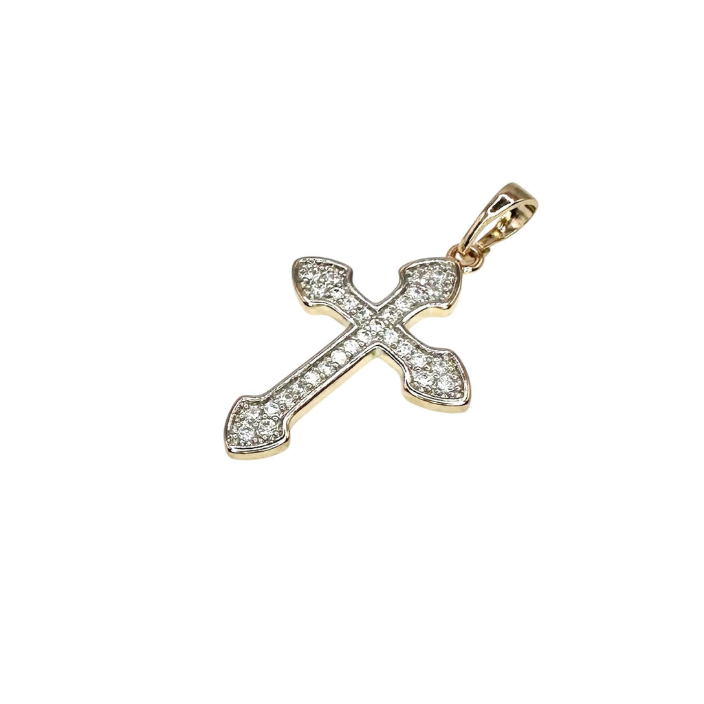 Wasserdichter gotischer Kreuz-Anhänger mit Zirkonia-Pavé und Pfeil-Enden Rosegold