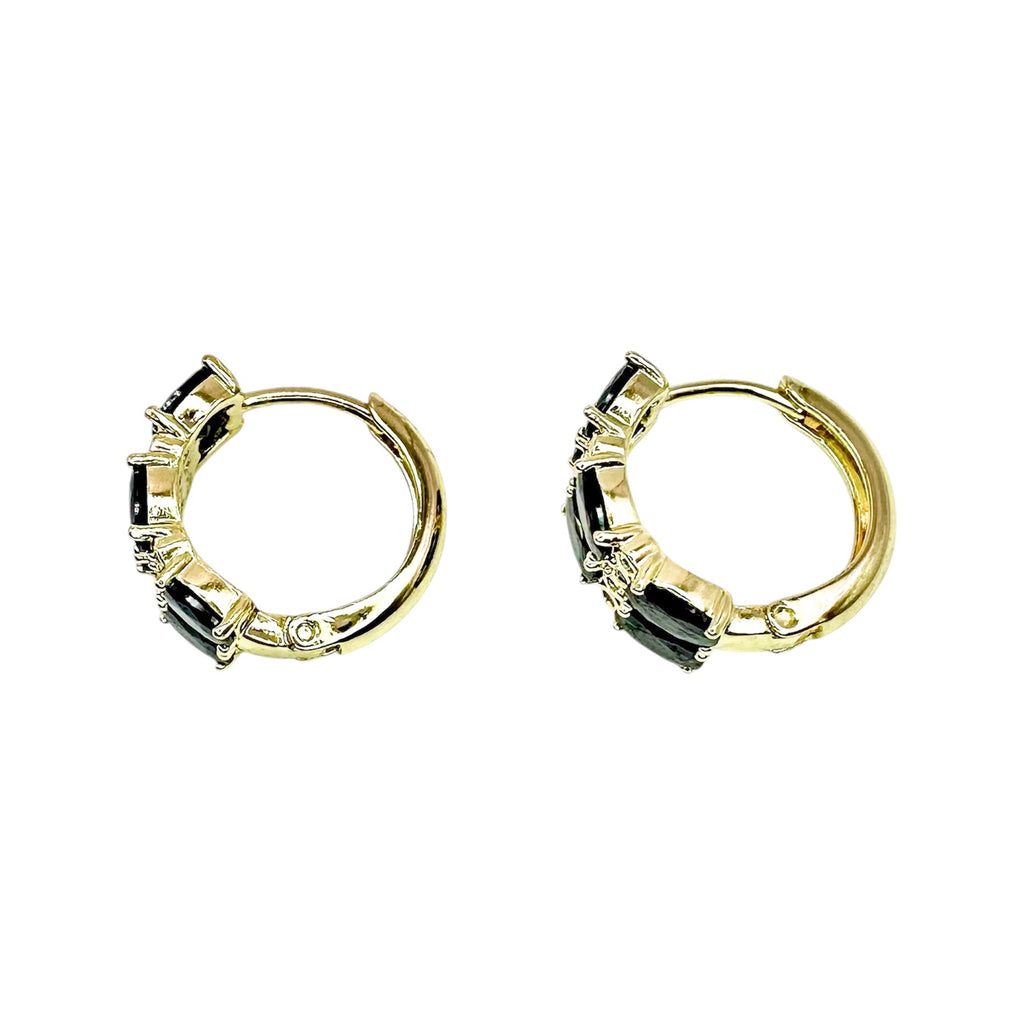 Waterproof Hoop Earrings Gold Color Black Oval Zirconia