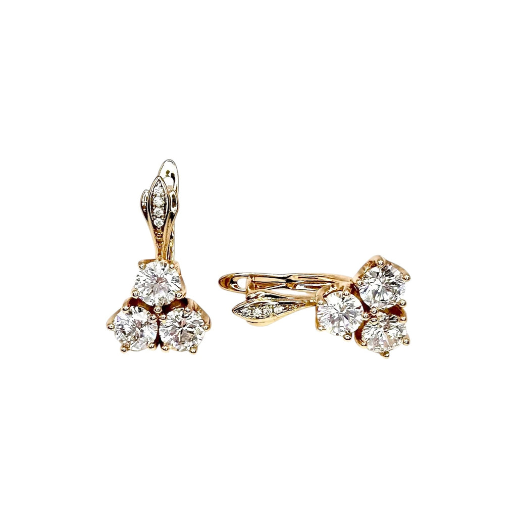 Waterproof Earrings Rose Gold Clover 3 Round Zirconia 5mm Pave Hinge