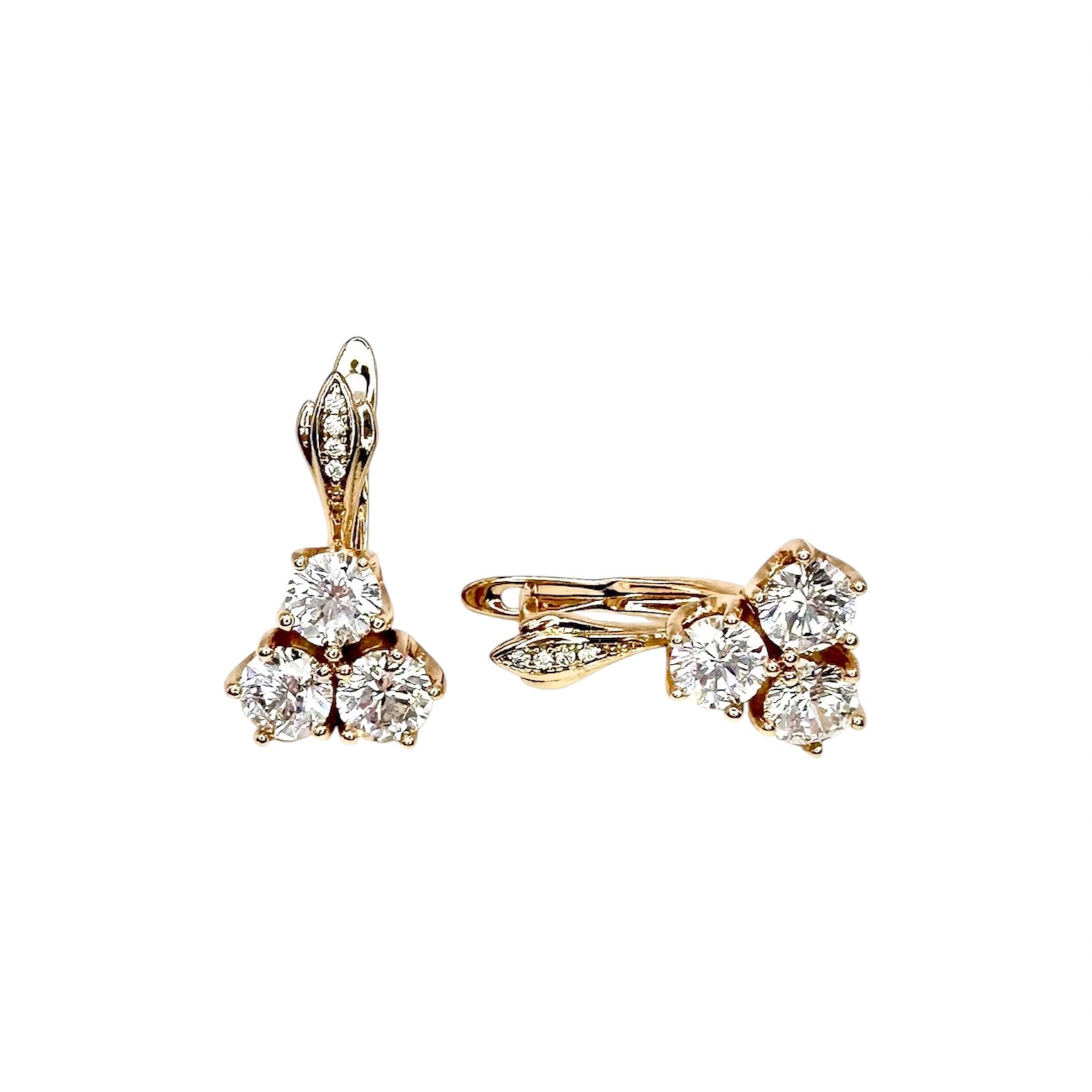 Waterproof Earrings Rose Gold Clover 3 Round Zirconia 5mm Pave Hinge