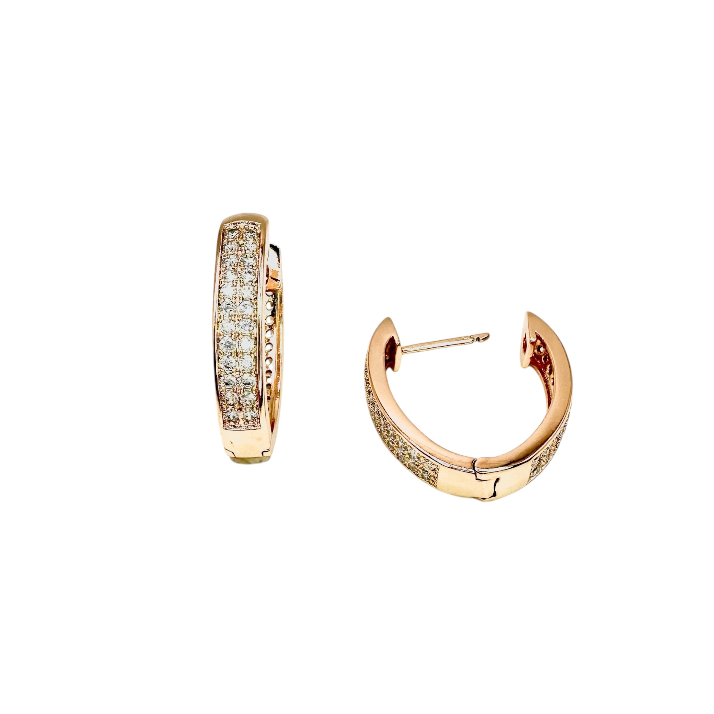 Waterproof Hoop Earrings Rose Gold 2-Row Crystal Pavé Square Wide Hoop
