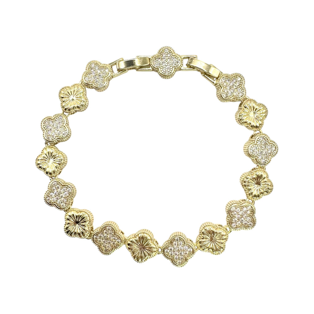 Wasserdichtes Zirkonia Kleeblatt-Armband, zweiseitig, goldfarben