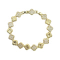 Wasserdichtes Zirkonia Kleeblatt-Armband, zweiseitig, goldfarben