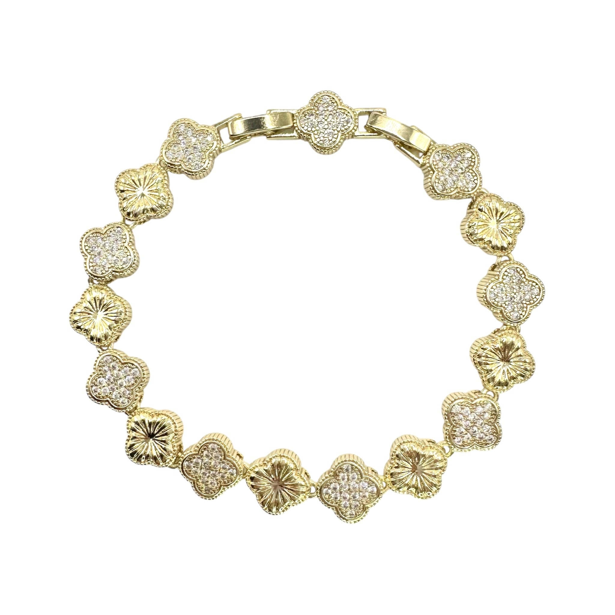 Wasserdichtes Zirkonia Kleeblatt-Armband, zweiseitig, goldfarben